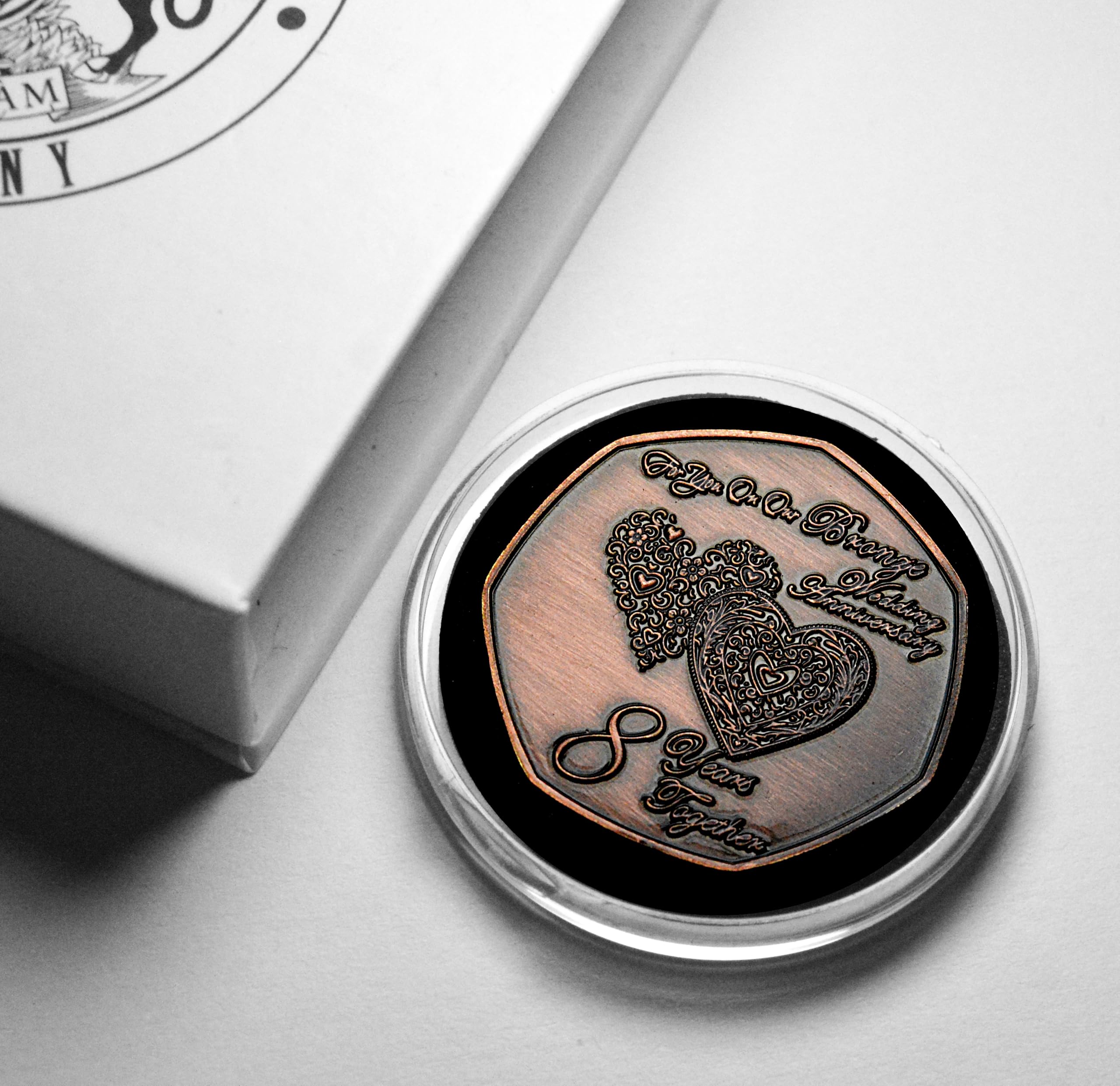 The Commemorative Coin Company OUR 8th BRONZE WEDDING ANNIVERSARY Commemorative in Gift Box. Bronze. Gift/Present for Partner/Husband/Wife 8 Years of Marriage