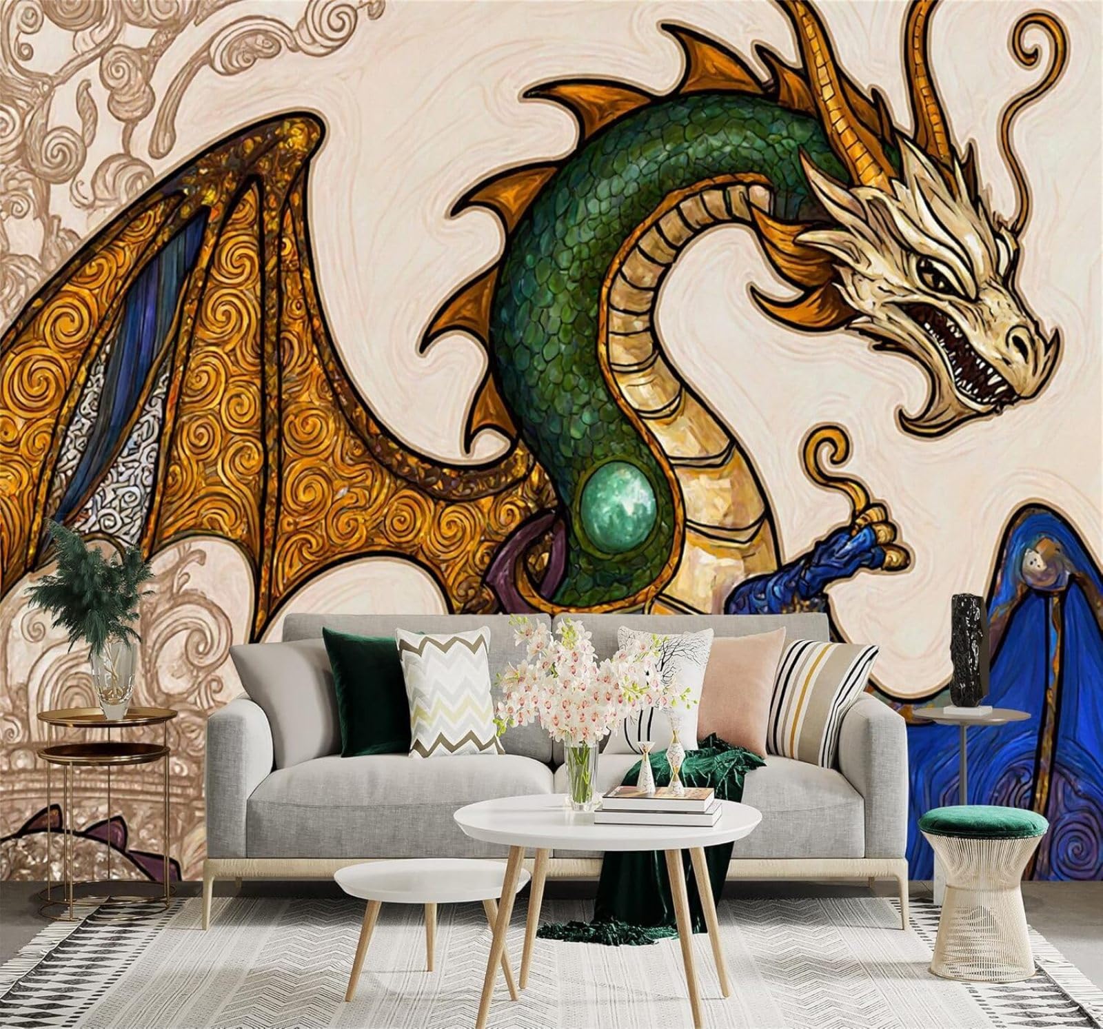 Papier peint dragon fantastique XLMING pour habiller un mur de salon TV