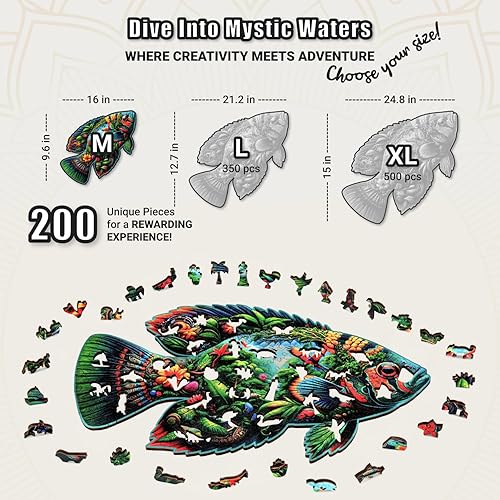 Miniatura 6 de Fish Fantasia - Rompecabezas de madera de 200 piezas para adultos  16 x 9.6 pulgadas  Rompecabezas de madera extra grueso de 0.197 in, piezas en