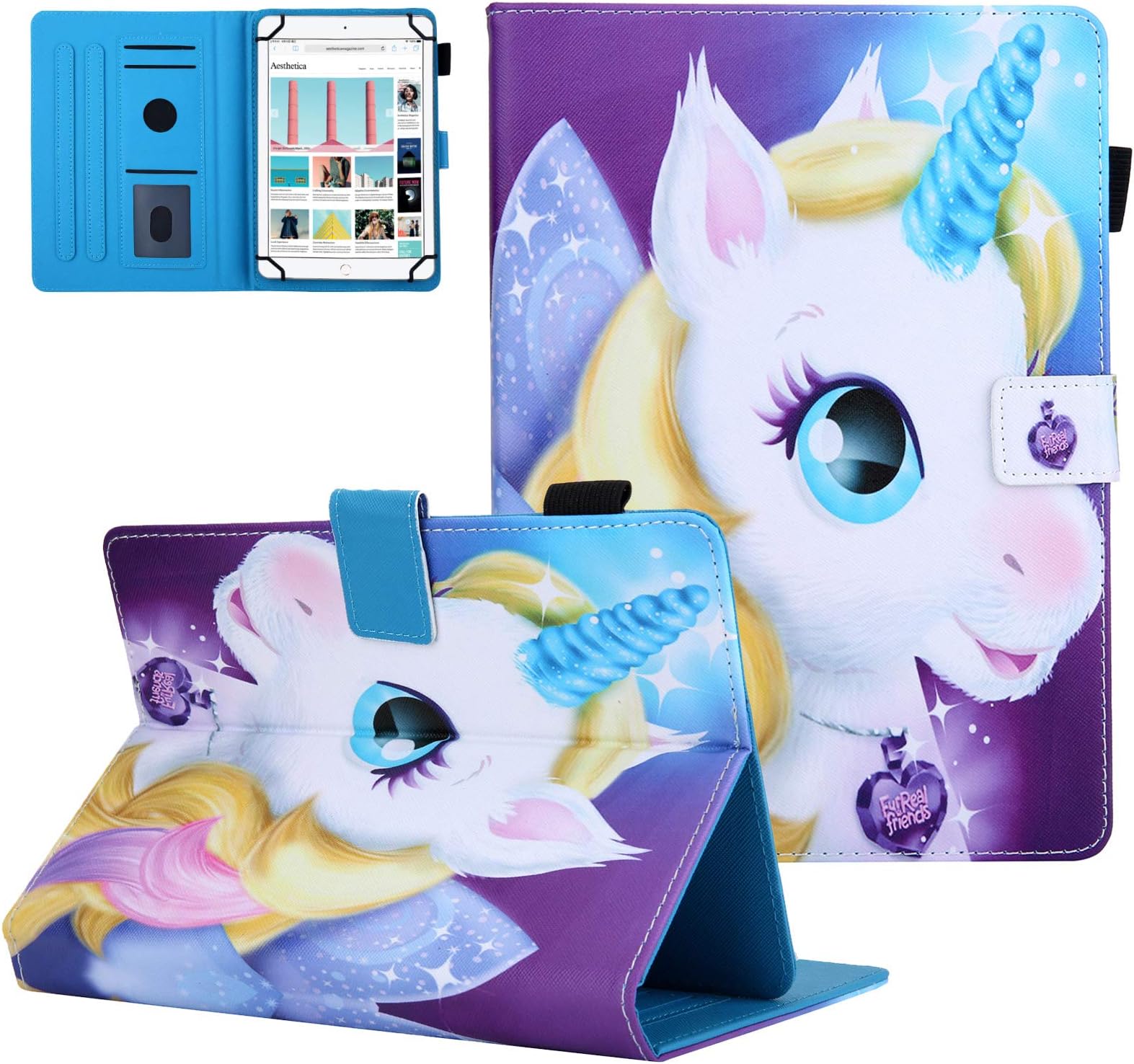 Slim Fold Stand Wallet Universal Case for Samsung Galaxy/Onn/Lenovo/Dragon Touch/Vankyo MatrixPad/LG G Pad/Huawei/Android Tablet 9.6 9.7 10 10.1 10.2 10.3 10.4 10.5 Inch, Fairy Unicorn