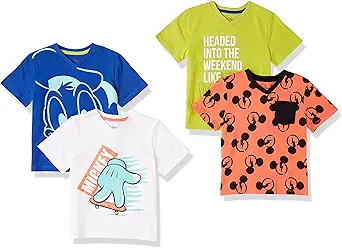 Amazon Essentials Disney | Marvel | Star Wars Boys and Toddlers' Short-Sleeve V-Neck T-Shirts, Pack of 4