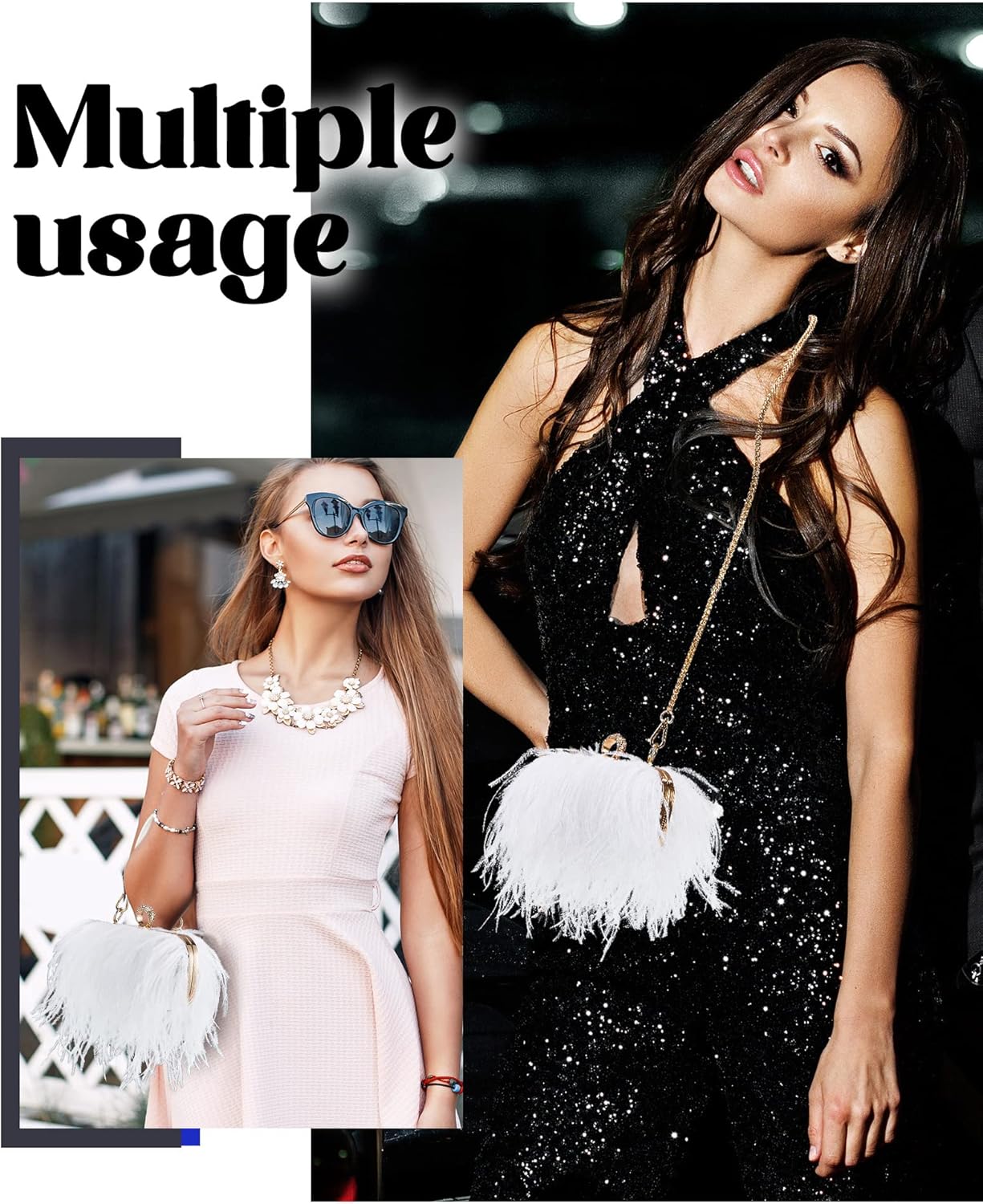 Tessco Women Ostrich Feather Tote Bag Fluffy Purse Clutch Feather Evening Handbag for Wedding - Image 7