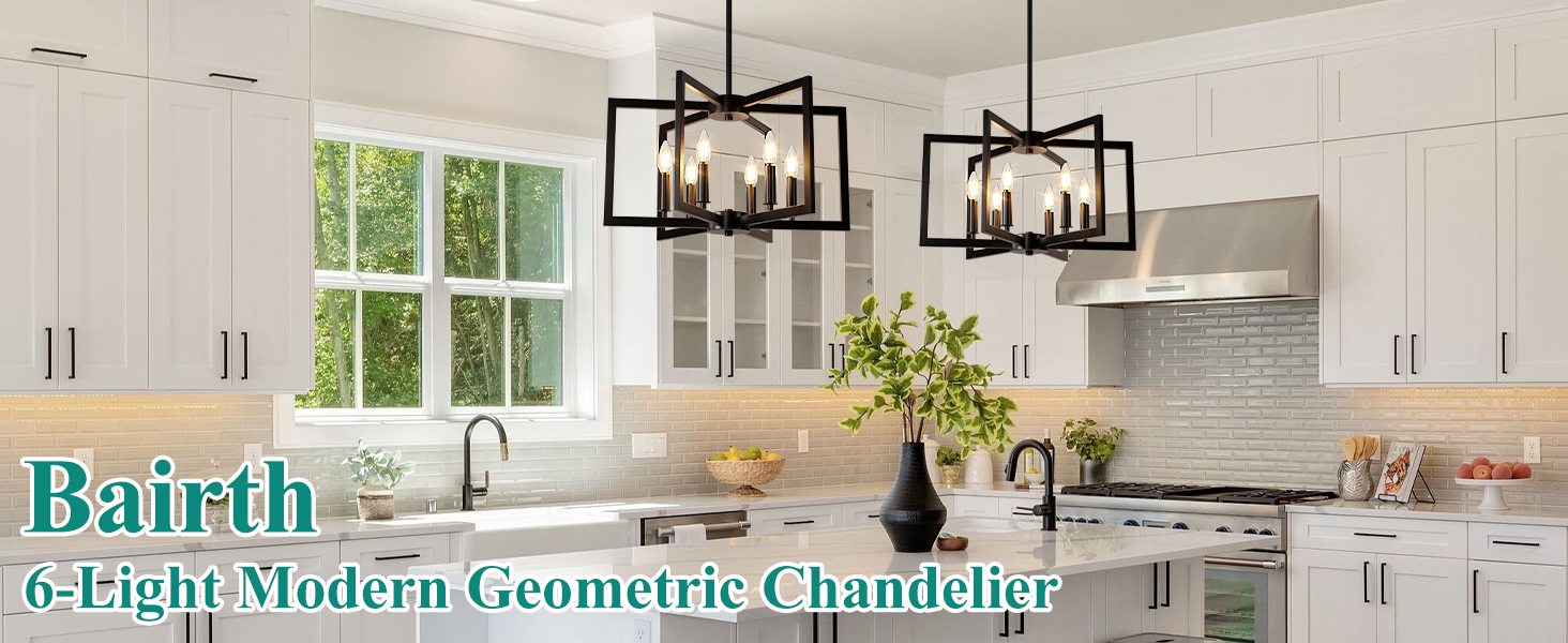 6-Light Black Chandelier, Farmhouse Dining Room Light Fixture
