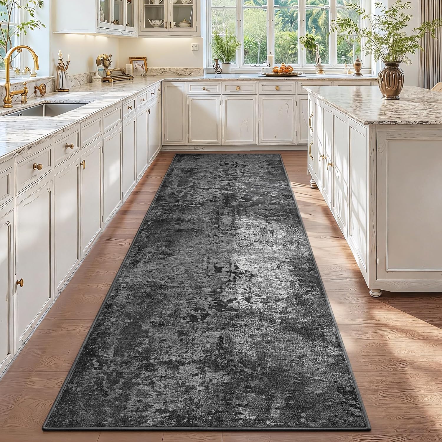 3x10 Black Rug Runners for Hallways Kitchen Runner Rug Non Slip Washable Black Long Runner Rugs with Rubber Backing Soft Abstract Carpet Runner for Bedroom, Kitchen, Bathroom, Entryway