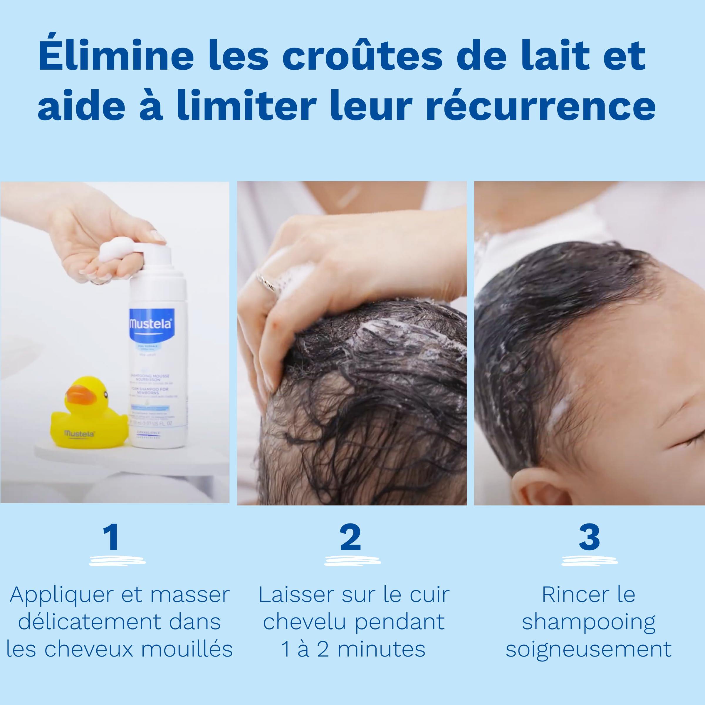 Mustela - Shampoing Mousse Nourrisson - Nettoyage Doux - Aide à Éliminer les Croûtes de Lait et Limite leur Réapparition - 99% d'ingrédients d'origine naturelle - sans Parfum - Soin pour Bébé