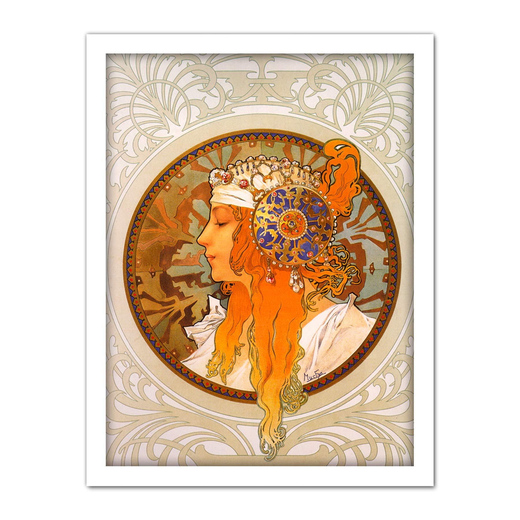Wee Blue Coo Mucha Byzantine Head Blonde Headdress Artwork Framed Wall Art Print 18X24 Inch