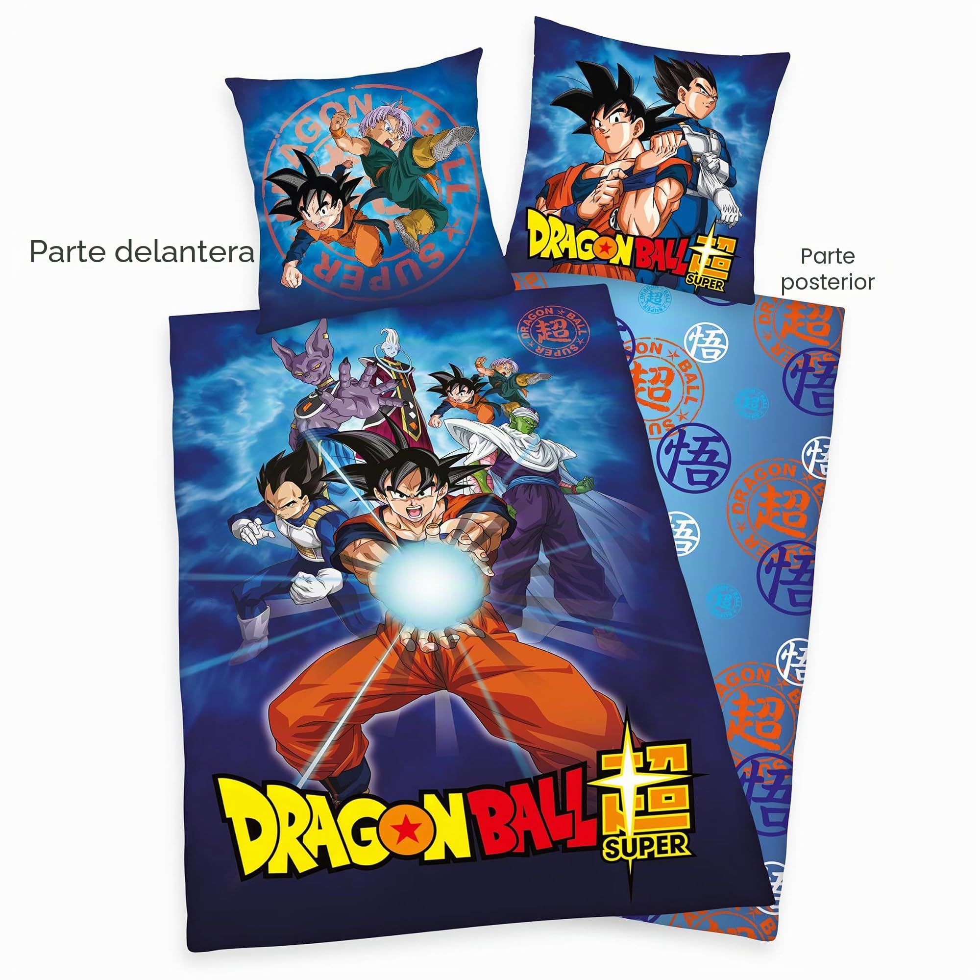 Herding Juego de Cama Dragonball Super, Funda de Almohada de 70 x 90 cm con Cremallera y diseño Reversible, Funda nórdica de 140 x 200 cm, con Cremallera, 100% algodón/Renforcé