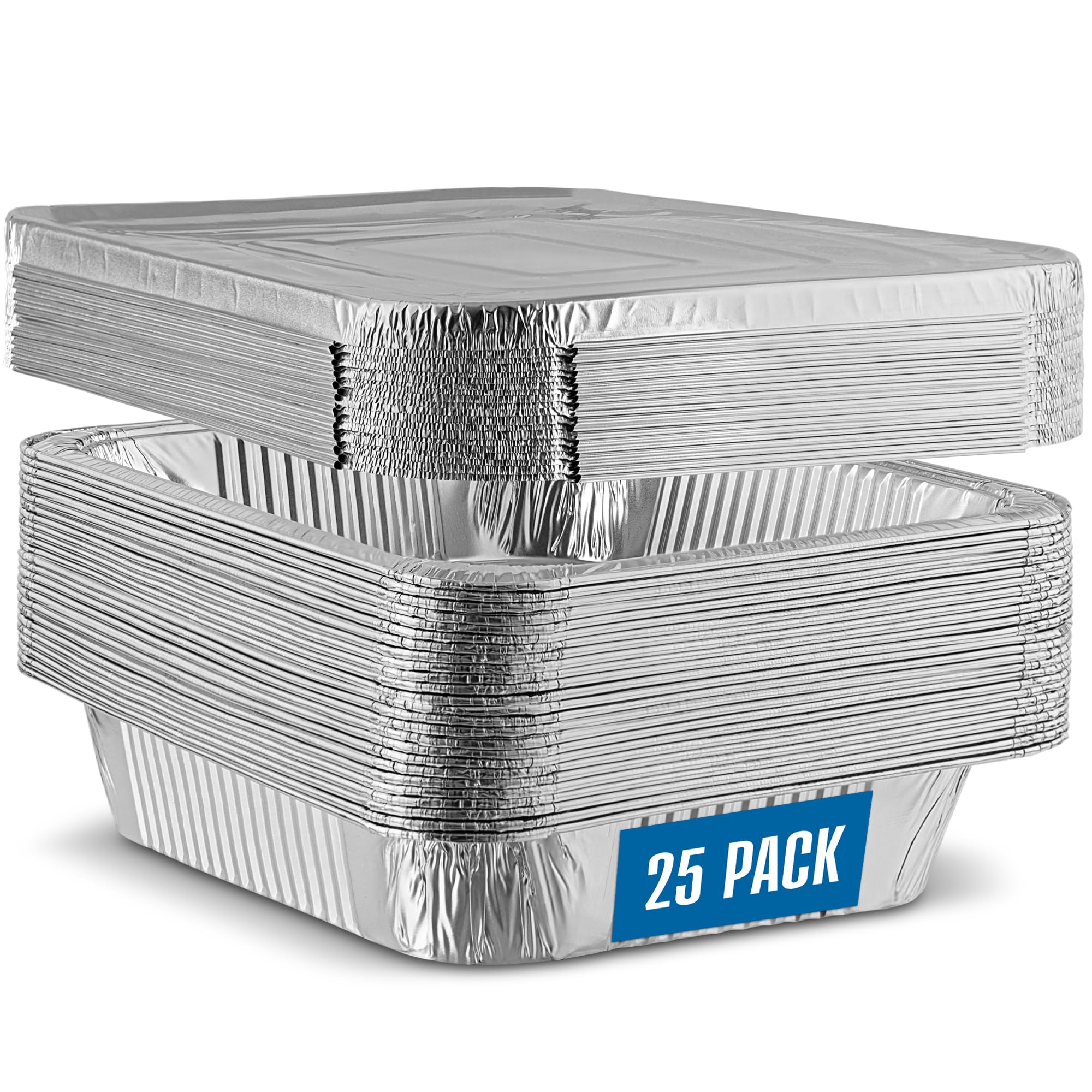PLASTICPRO 25 Pack Aluminum Pans 9'' x 13" Disposable Pans with Covers Heavy Duty 10 lb Foil Pans for Baking and Cooking