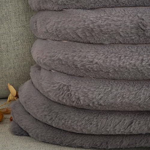 Miniatura 8 de YOUR SMILE Juego de 2 fundas de almohada decorativas de terciopelo suave y acogedora a rayas, piel sintética de conejo, decoración neutra moderna