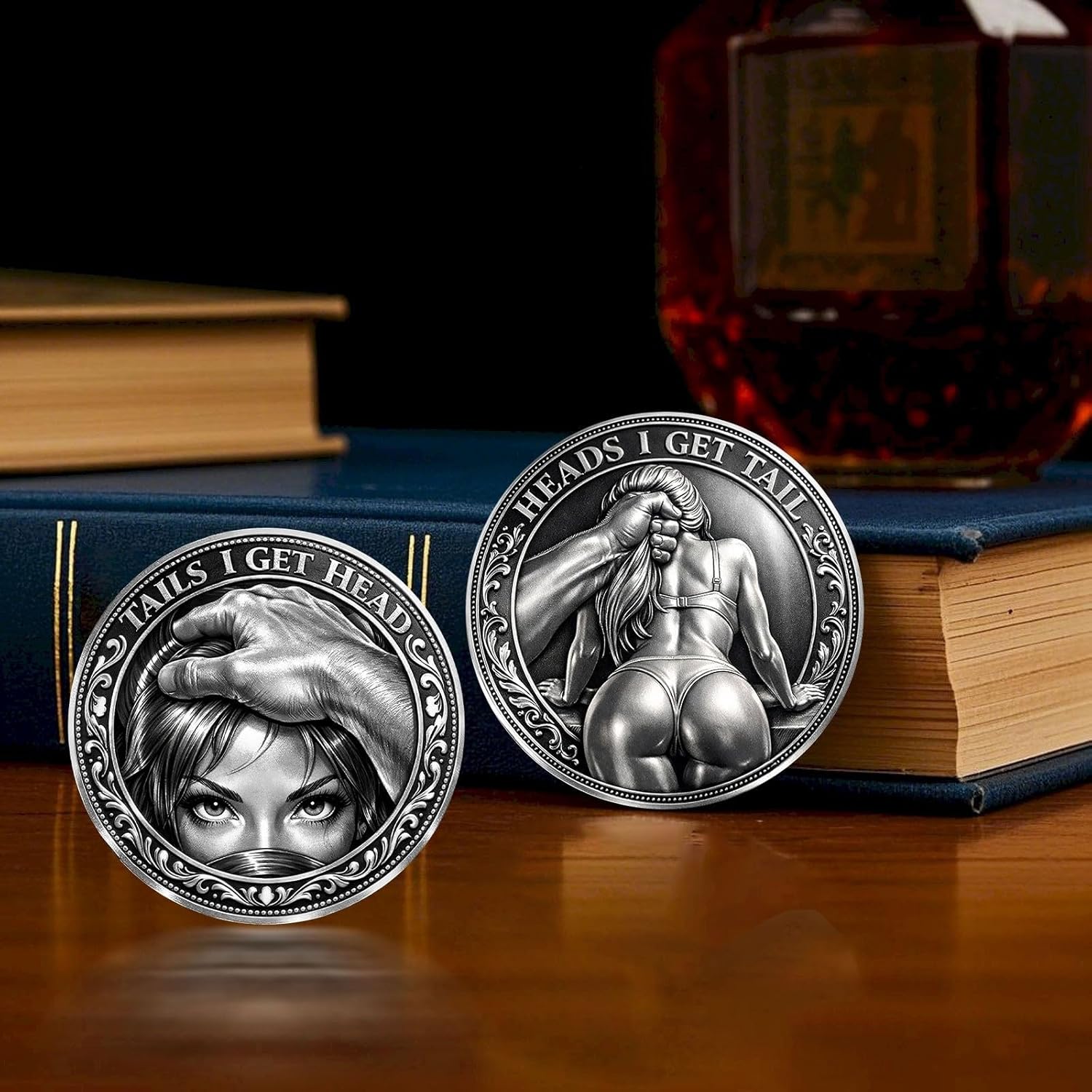 Heads I Get Tail/Tails I Get Head Coin 3D, Funny Couple Commemorative Coin, Double-Sided Heads and Tails Challenge Decision Coins, Humor Prank Gift for Adults Date Night Valentine's Day Ideas