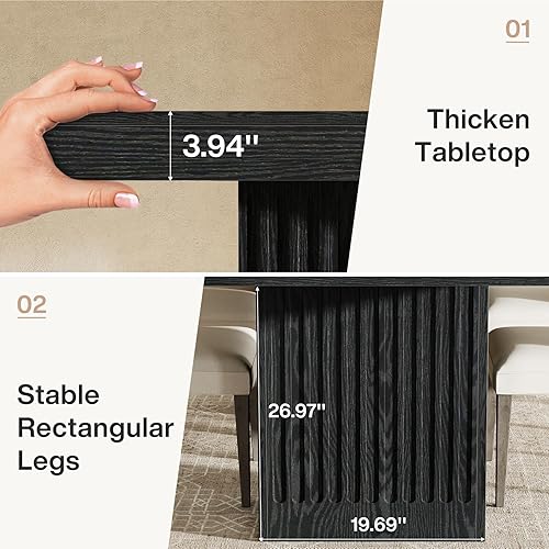 Miniatura 6 de Tribesigns Mesa de comedor para 4-6 personas, mesa de cocina moderna de 63 pulgadas con pedestal doble resistente, muebles de cena rectangulares