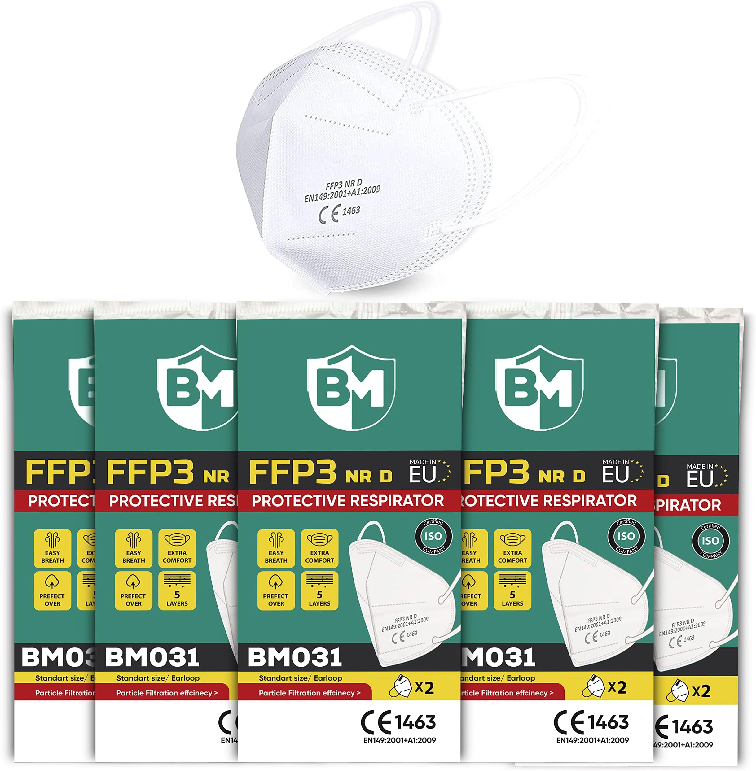 10 x FFP3 Face Mask UK | Respirator Mask | Face Masks | Face Covering | 5 Layer High Particle Filtration Efficiency | UK Stock | (5 Packs of 2) (Without Valve)