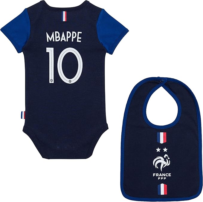 Equipe de France de Football Baby,Clothing,Baby Boys 0-24m,Bodysuits & One-Pieces,Bodysuits Kylian MBappé Official Collection French Football Team Baby Bodysuit + Bib, French Football Federation