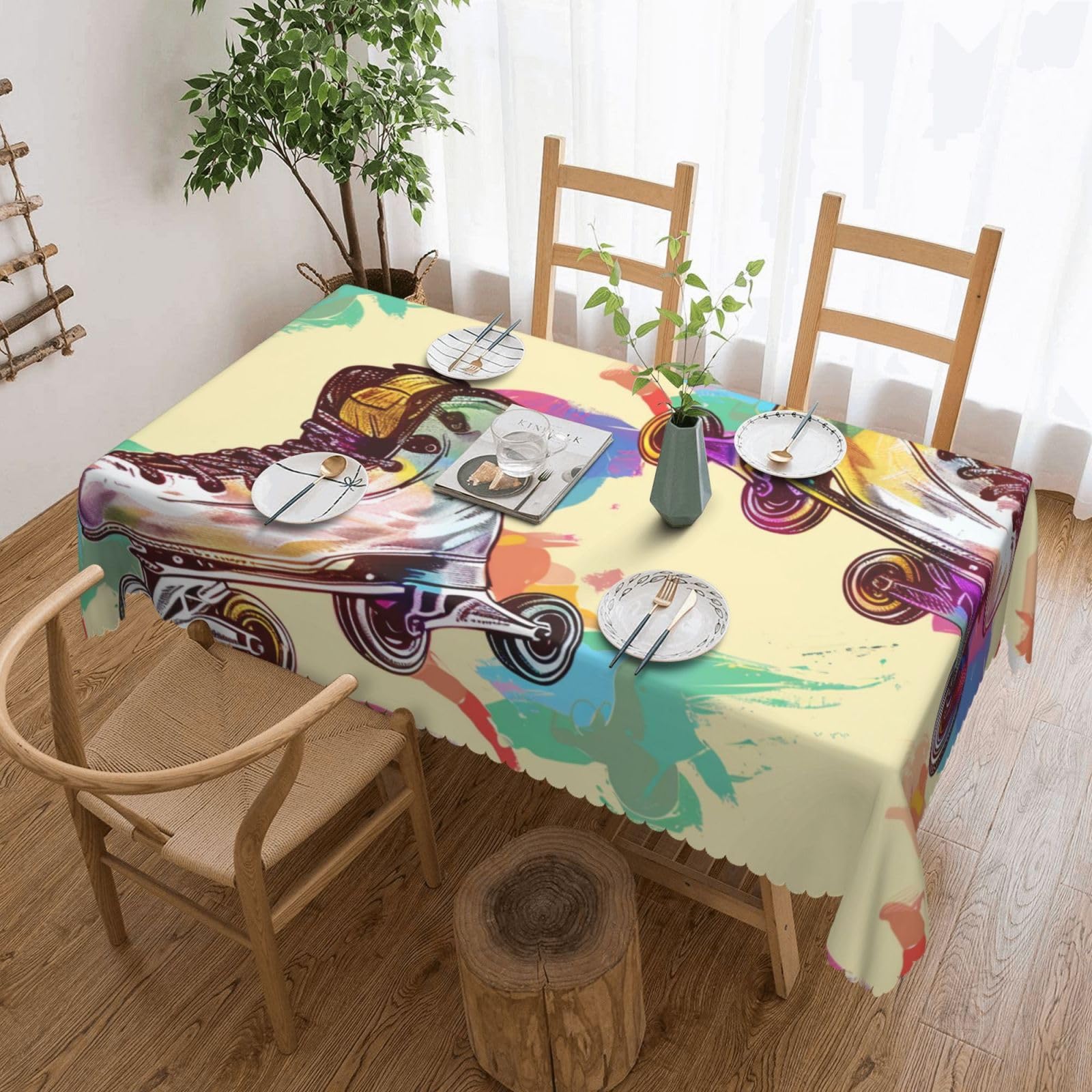 Nappe étanche et lavable à motif patins à roulettes 183x137 cm anti-tache pour salle à manger