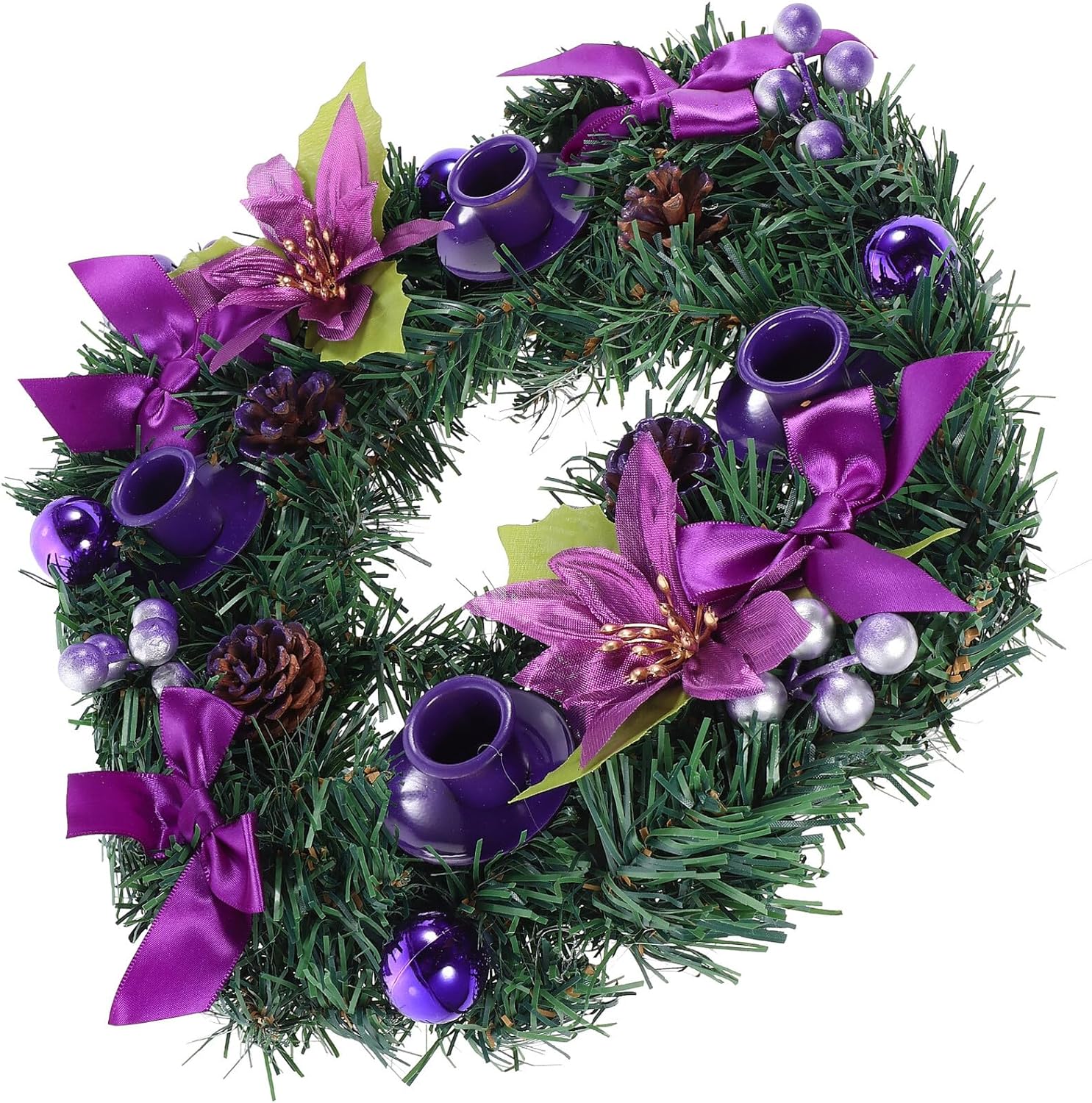 VALICLUD Christmas Wreath Candle Holder Seasonal Table Centerpiece with Artificial Berries and Greenery for Winter Dining Room Decor