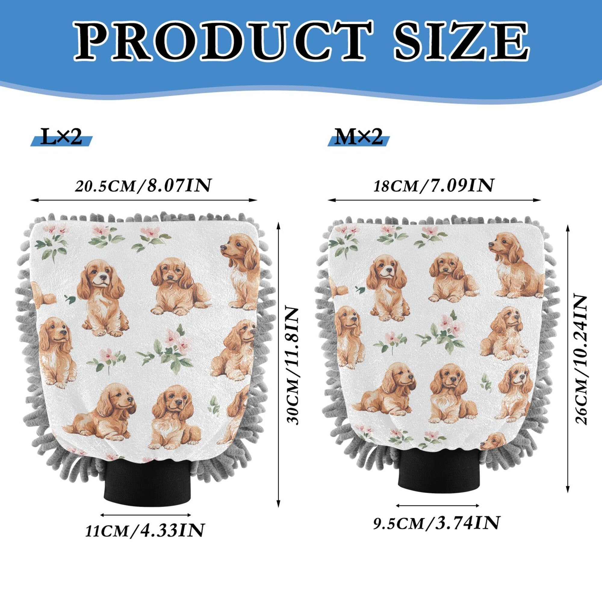 Cartoon Cute Cocker Spaniel Dogs White Microfiber Mitt for Cars 11.8'' Cars Washing Mitts Scratch Free Cleaning Mitten for Auto Supplies