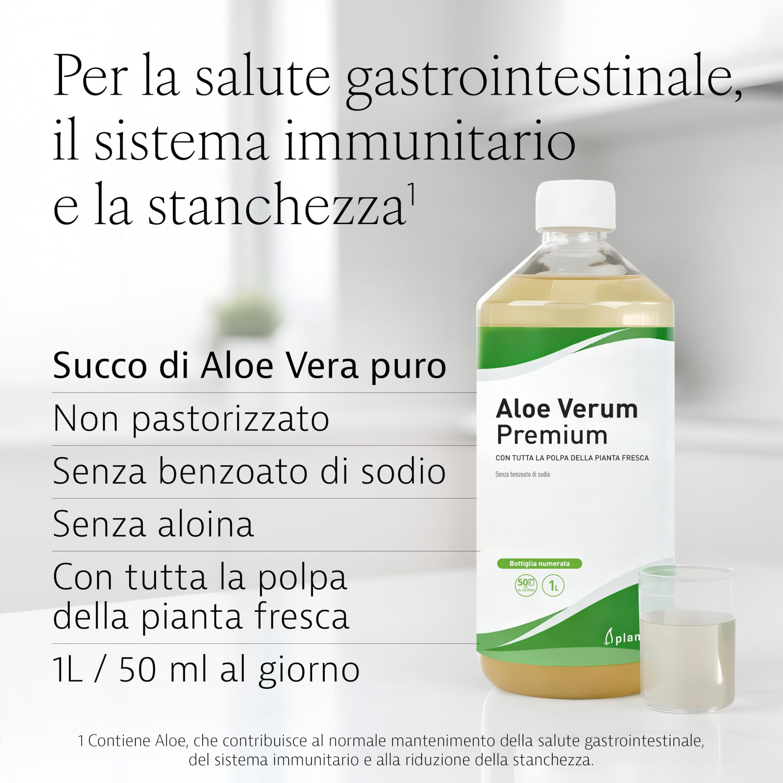 Plameca Aloe Verum Premium – Aloe Vera da Bere – Con tutta la polpa della pianta fresca - Non pastorizzato – 1000 ml per 20 Giorni