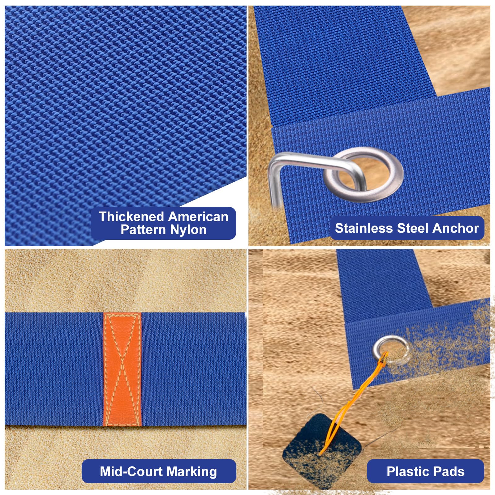 Linee 2 in 1 per beach volley, marcatura del campo da gioco con linea centrale, linee di campo da pallavolo portatile da fissare per spiaggia sabbiosa e prato, pallavolo, linee di spazio per sport