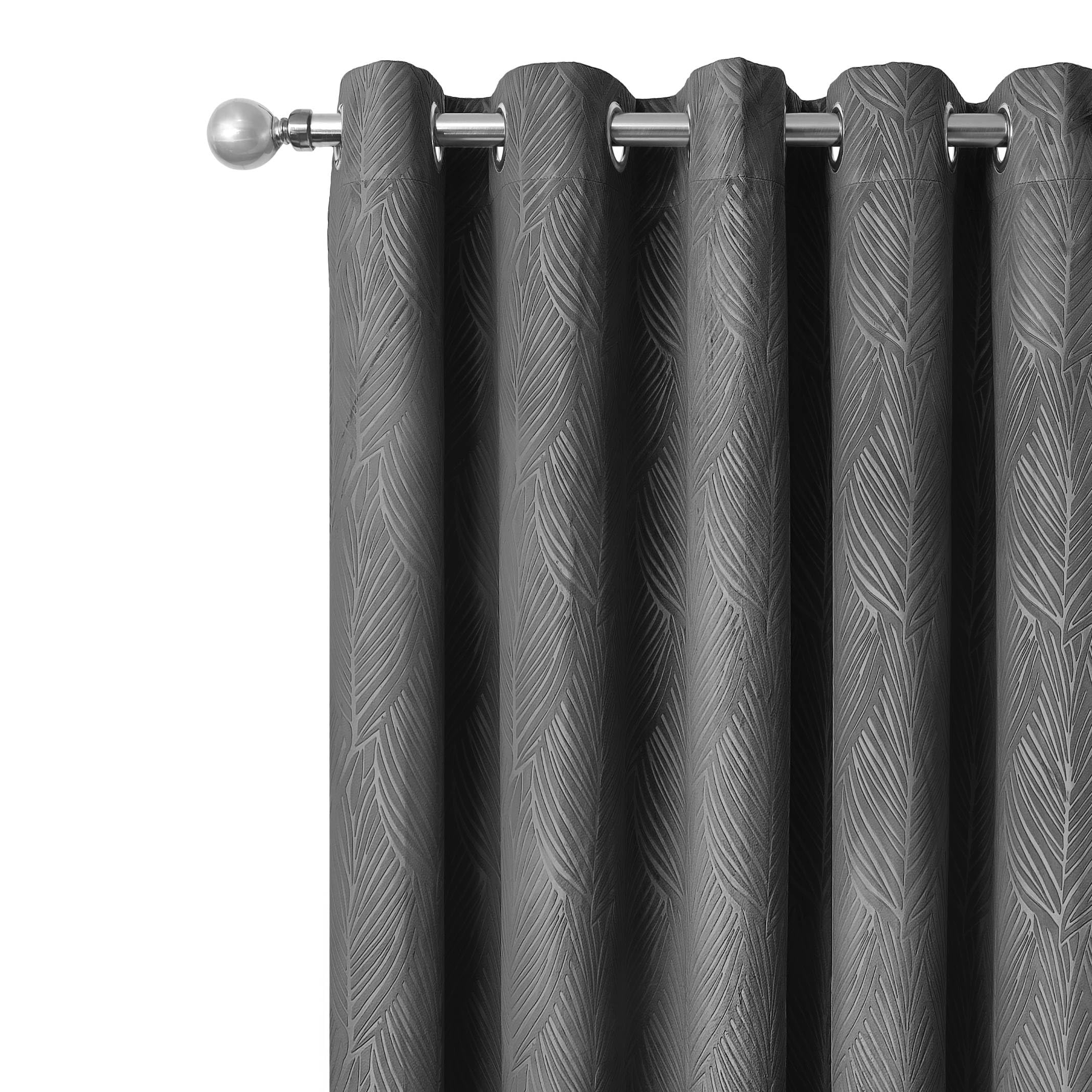 Emma Barclay Twilight Embossed Velvet Eyelet Curtains - Soft Heavyweight Ring Top Curtain Pair for Bedroom & Living Room (Charcoal, W 66" x L 72" (2 Panels), Window Curtain)