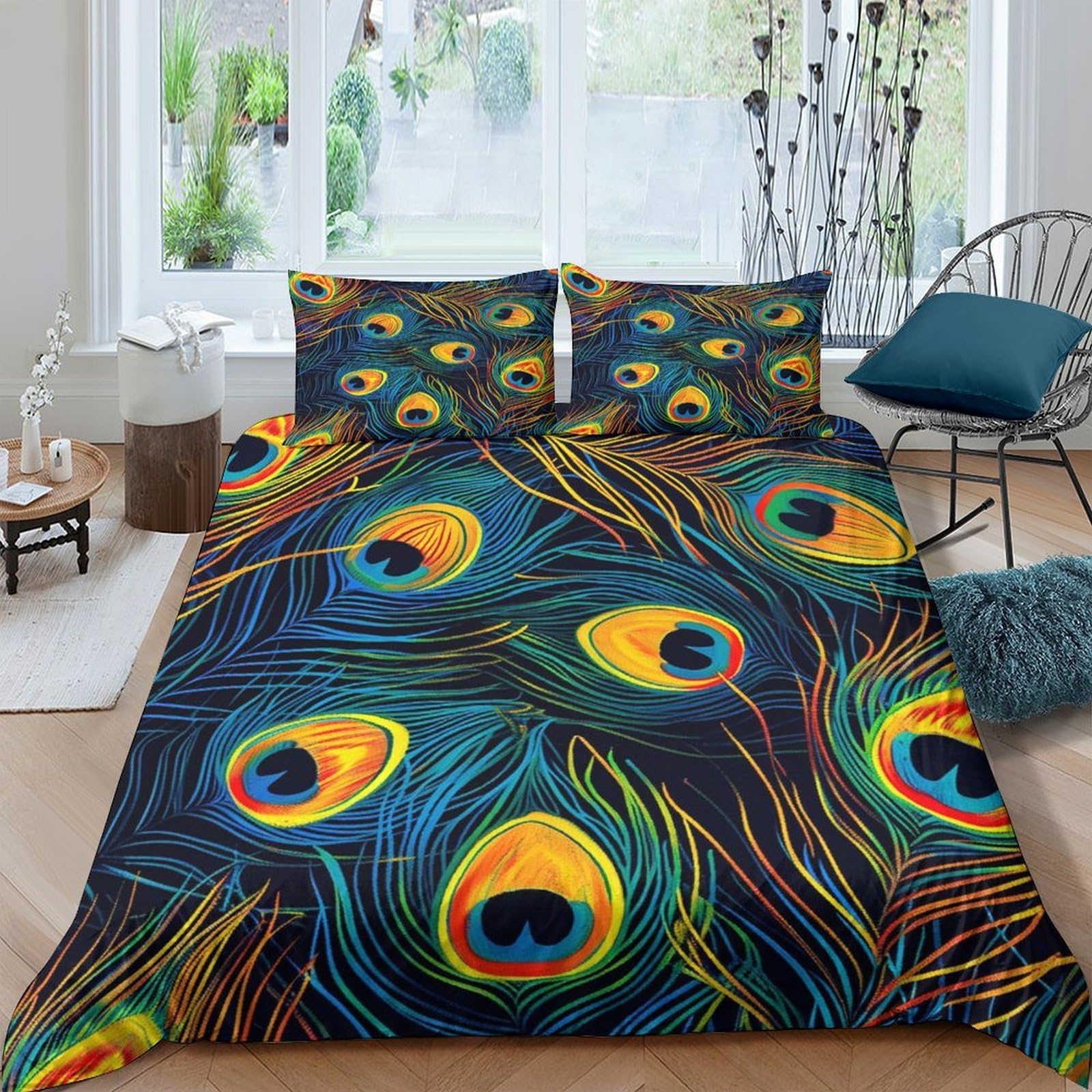 Ctjqhvkz Style-3 3D Printed Peacock Feather Fitted Sheet Microfiber Soft Vibrant Bed Cover For Bedroom Guest Room Decor Mattress Protection Single（135X200cm）