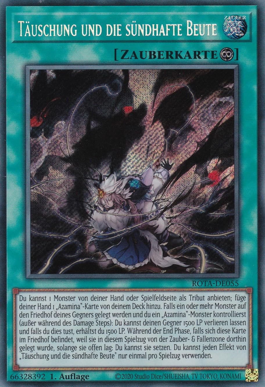 ROTA-DE055 - Täuschung und die sündhafte Beute - Secret Rare - Deutsch - 1. Auflage - Rage of The Abyss - mit LMS Trading Fieldcenter-Karte Yugioh