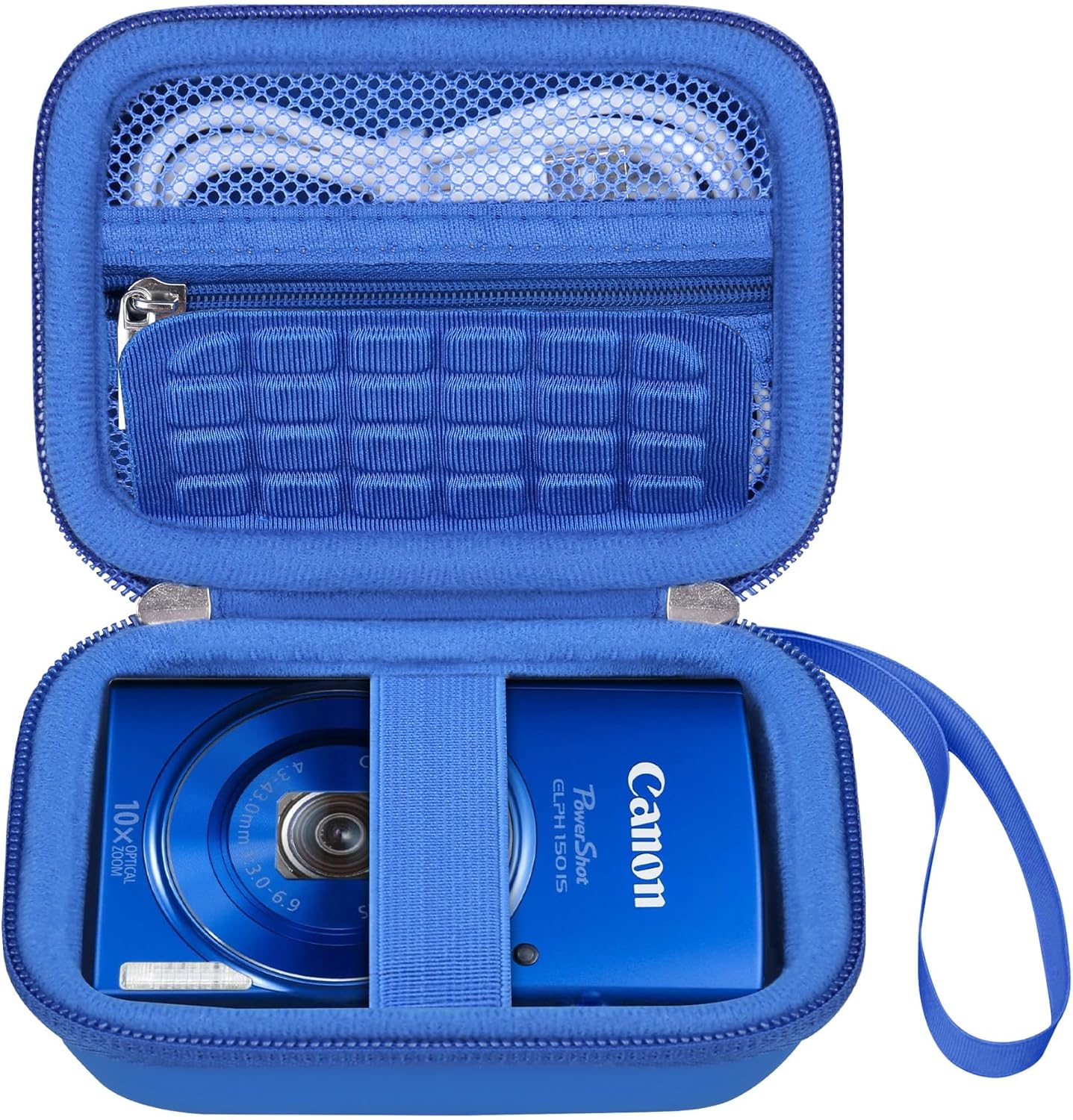 Elonbo Carrying Case for Canon PowerShot ELPH 360 HS A/ 360 HS/ 360/ IXY 650 Digital Camera, Canon PowerShot ELPH 330/190/160/115/130/110 Camera Hard Travel Bag, Mesh Pocket fits Battery Cable, Blue