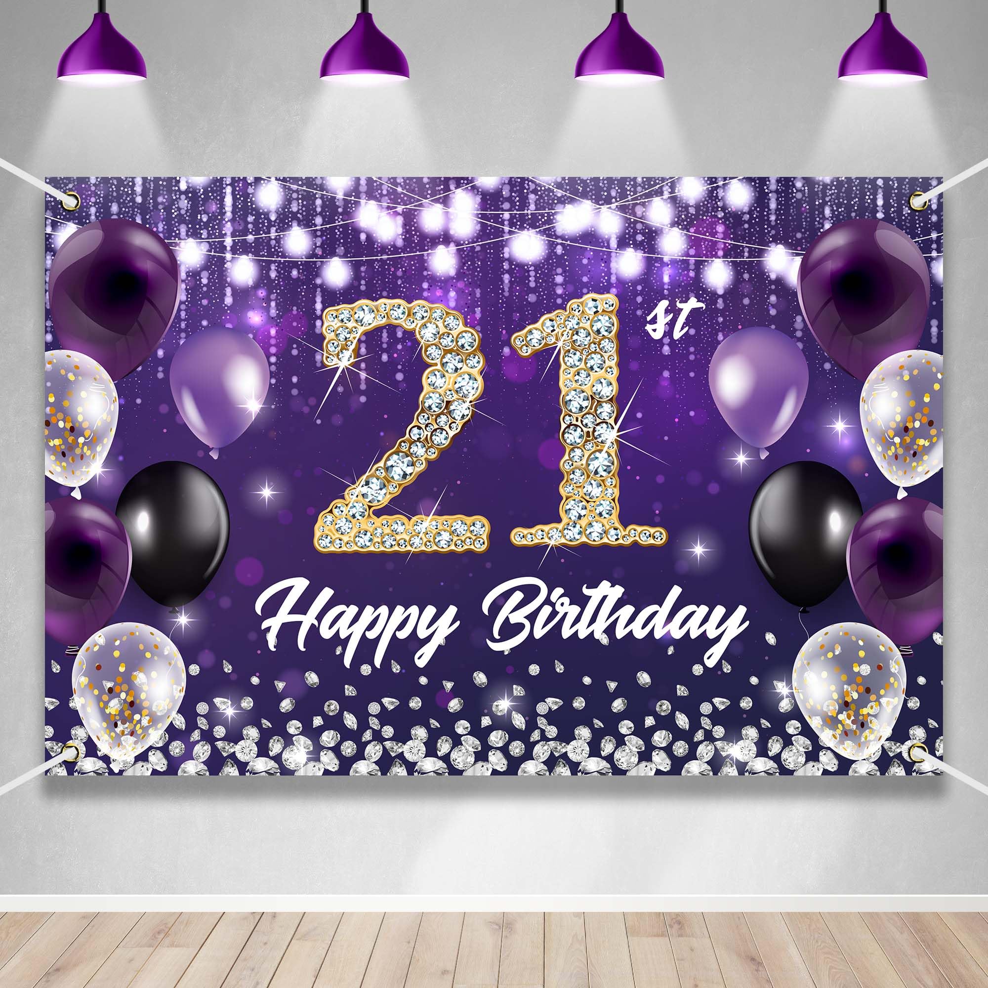 Happy 12th Birthday Backdrop Banner Purple Theme Background With Shiny