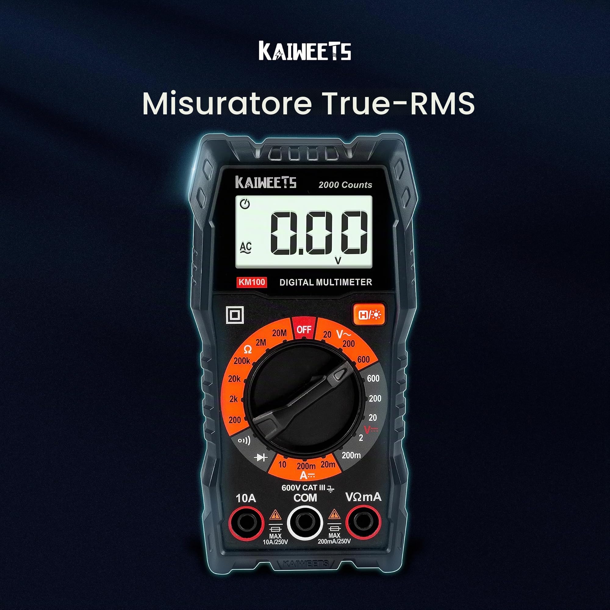 Multimetro Digitale KAIWEETS Tester Portatile MINI TRMS 2000 Conta Tensione CA CC/Corrente CC/Resistenza/Continuità/Diodi, Doppio Isolamento