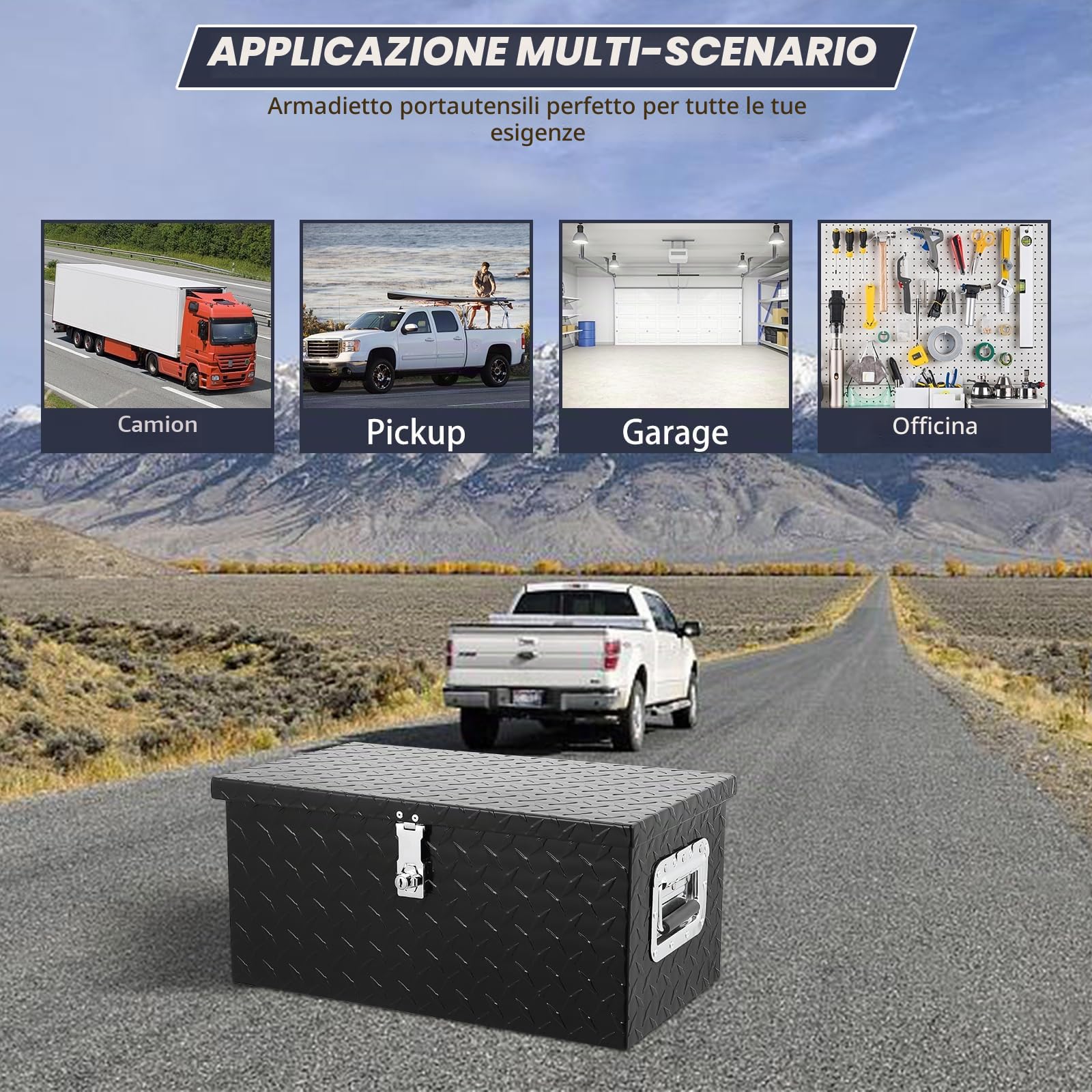 Garvee Cassetta portautensili in alluminio con piastra diamantata da 50,8 cm con serratura e chiavi, organizzatore resistente e impermeabile per vano di carico di pick-up, rimorchio/furgone camper con