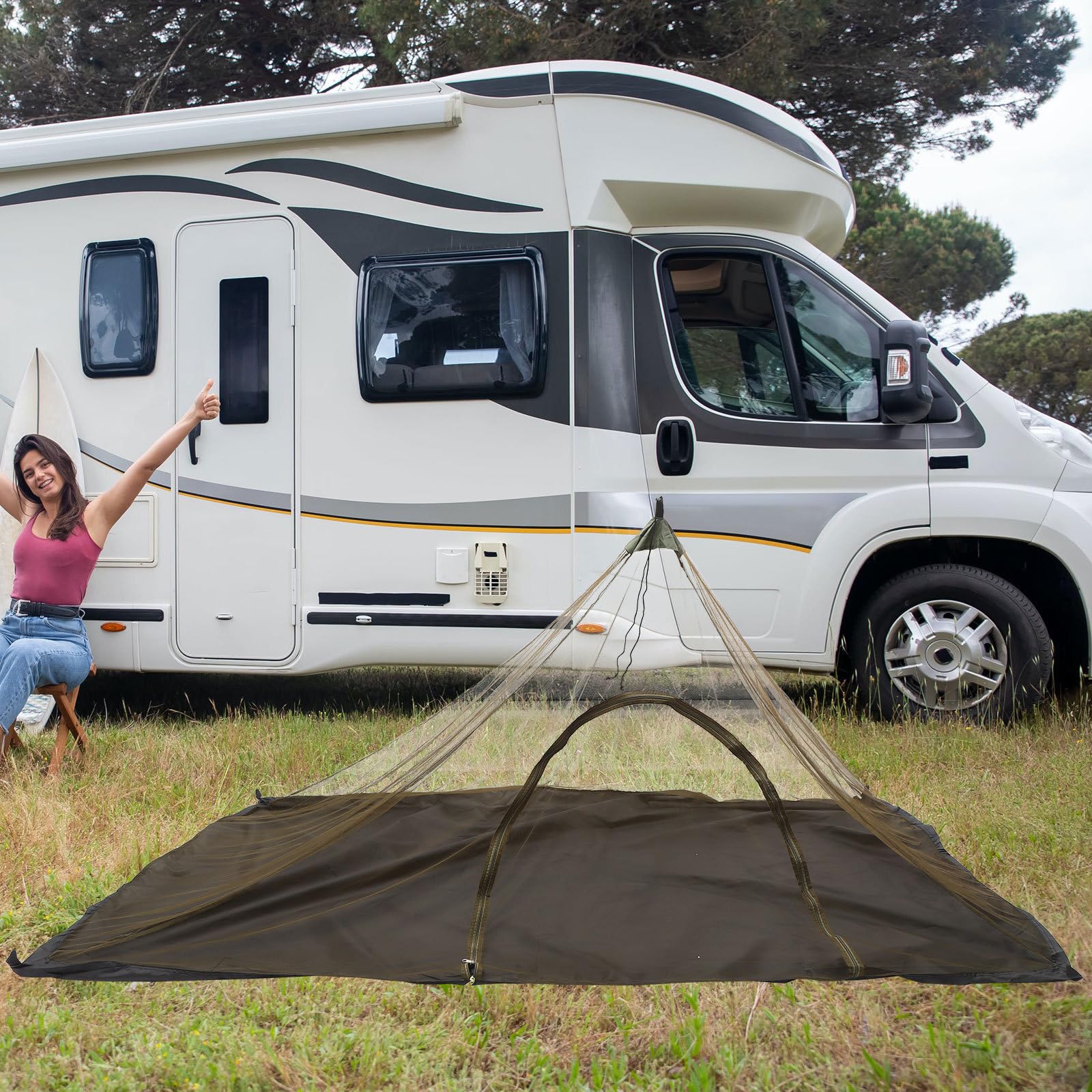 Sommeratmosphäre mit Tragbarem Moskitonetz für Single Camping Oxford Pu3000mm Material und Dreieckiges Netz mit Reißverschlusstür