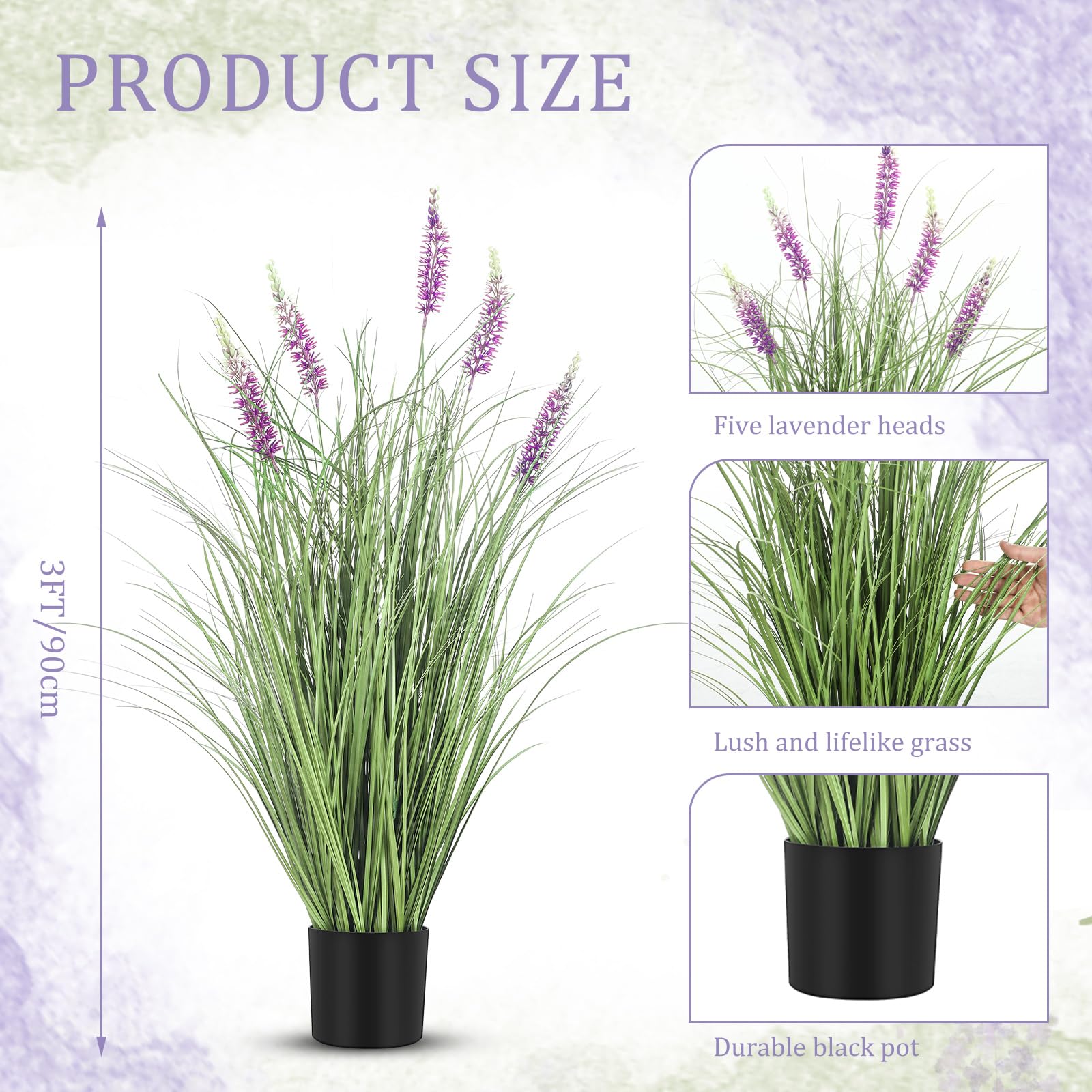 Jexine Lot de 6 plantes artificielles d'extérieur de 0,9 m de haut - Lavande artificielle en pot - Fleurs de sol artificielles pour pendaison de crémaillère, jardin, salle de bain, hall extérieur