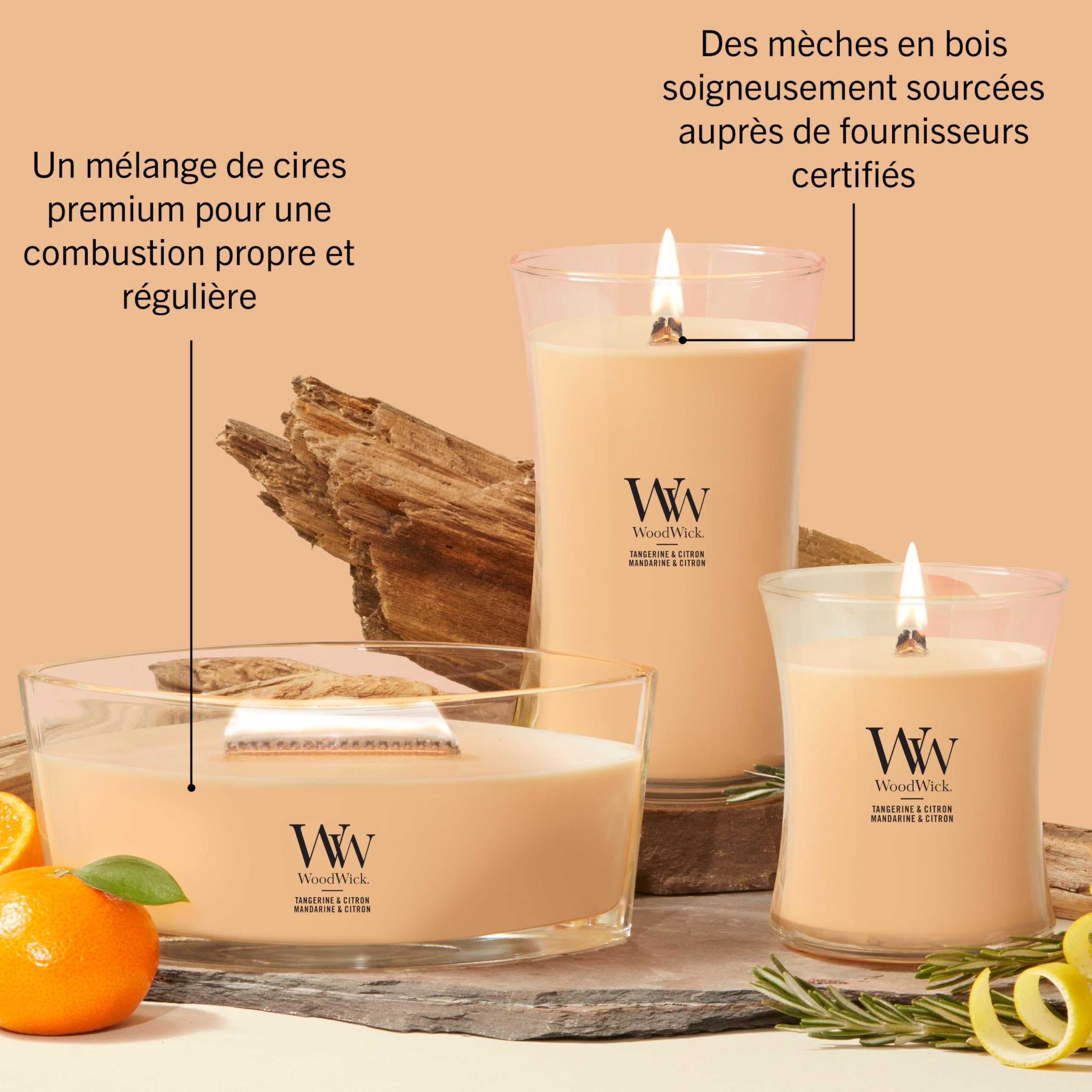 WoodWick Bougie parfumée | Grande bougie sablier | Mandarine & citron | Cadeaux parfaits pour femmes