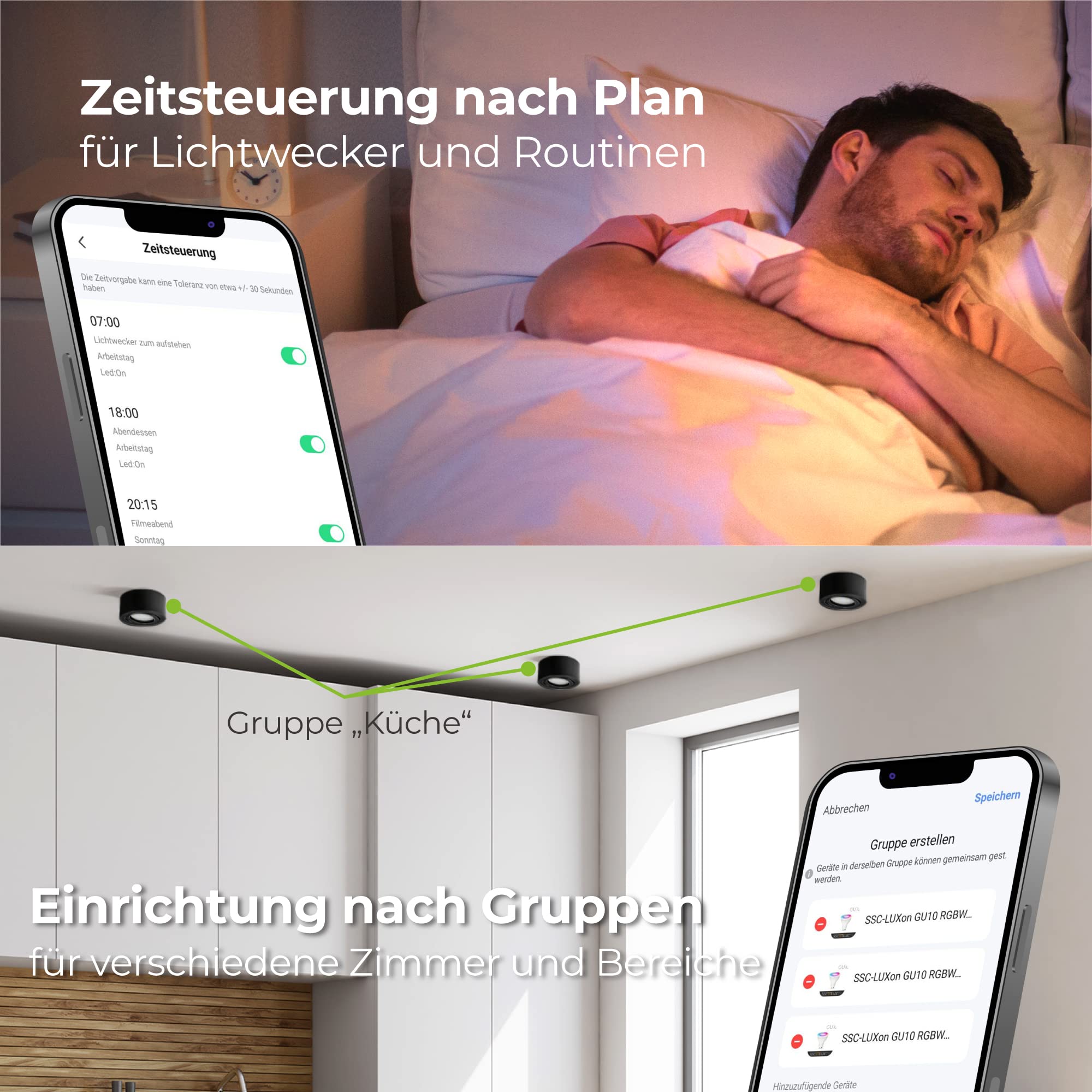 SSC-LUXon 4 Stück CELI-1N Aufbauspots flach schwenkbar kompatibel mit Alexa, Siri & Google - Deckenspot mit Smart RGB+W LED Lampe