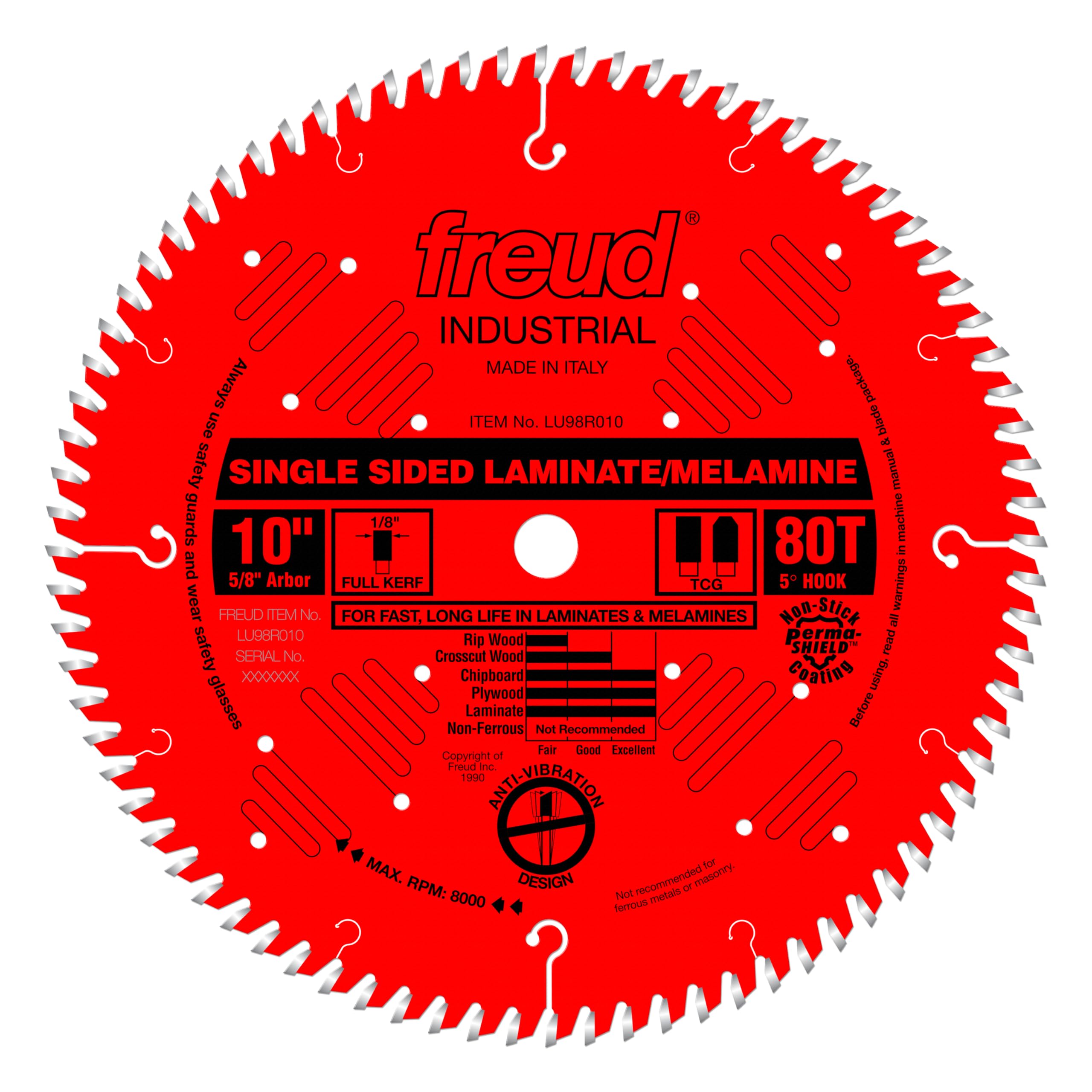Freud LU98R010: 10" x 80T Single Sided Laminate/Melamine Blade