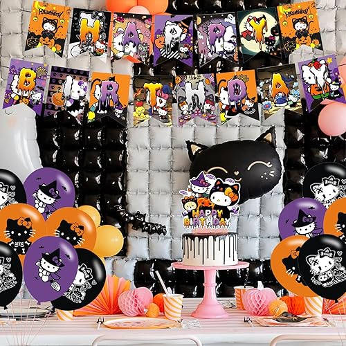 Miniatura 4 de Decoración de fiesta de Halloween, suministros de cumpleaños para Skelebones de Halloween, incluye pancarta, decoración de tarta, 12 adornos para