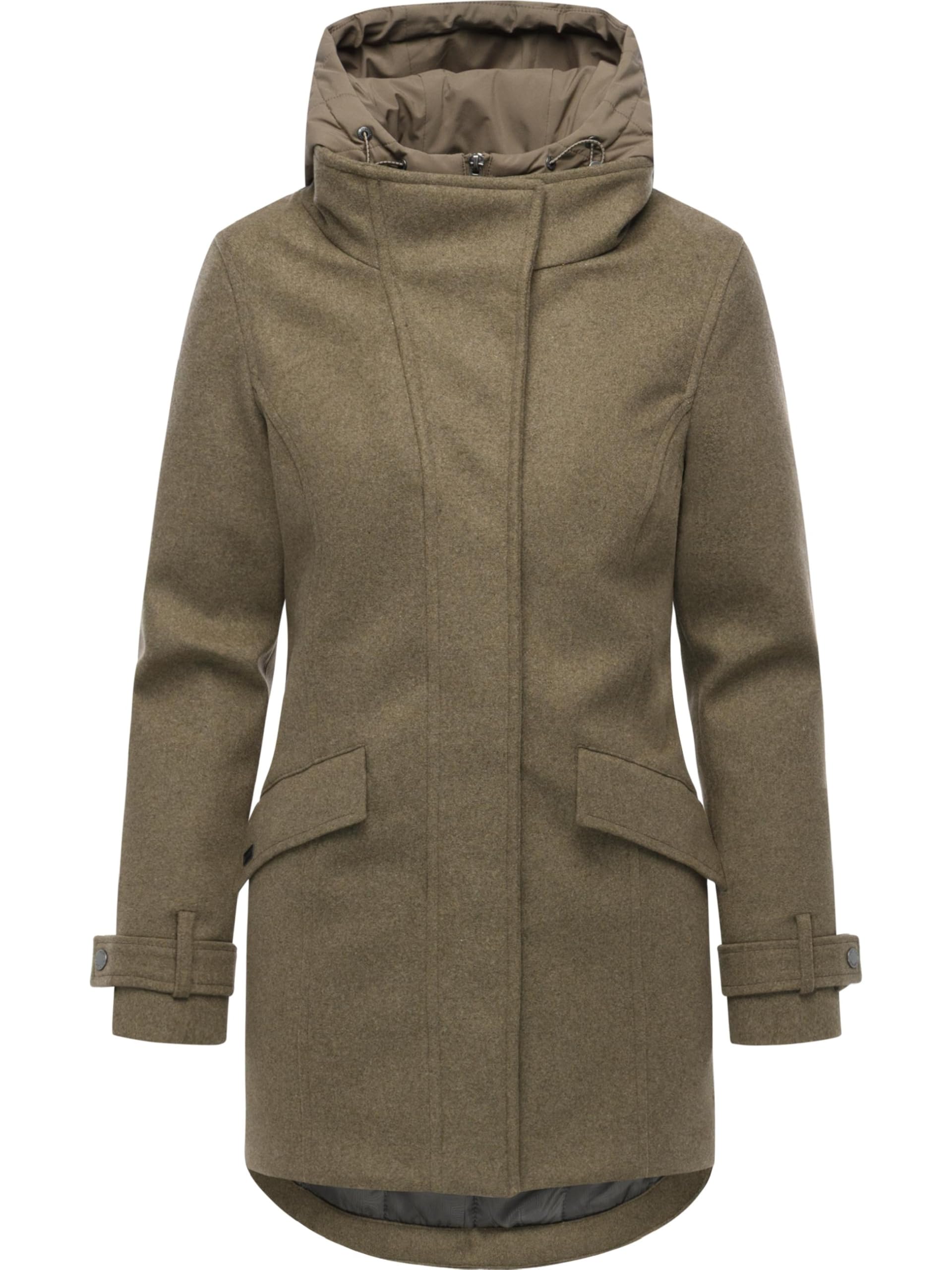 Ragwear Damen Mantel in Wollmantel-Optik – Trenchcoat mit Kapuze, Parka-Look, YOUMODO Exklusiv (Mocca, XXL)