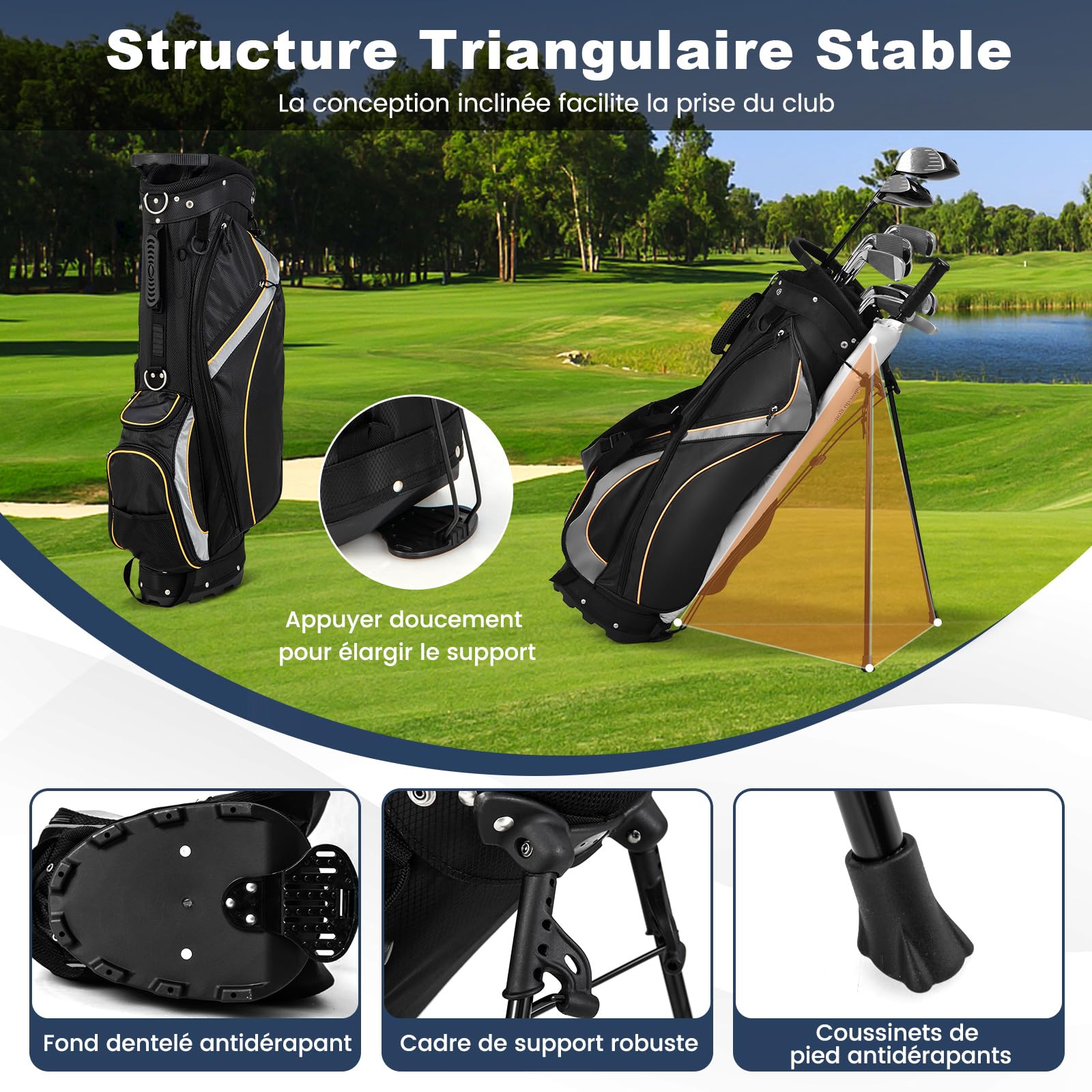 COSTWAY Sac de Golf Trépied à 8 Voies, Sac de Transport pour Golf avec 7 Poches Zippées Sac Isotherme Cappuccio Antipioggia Double Sangle Manici de Transport, pour Club de Golf Vacances