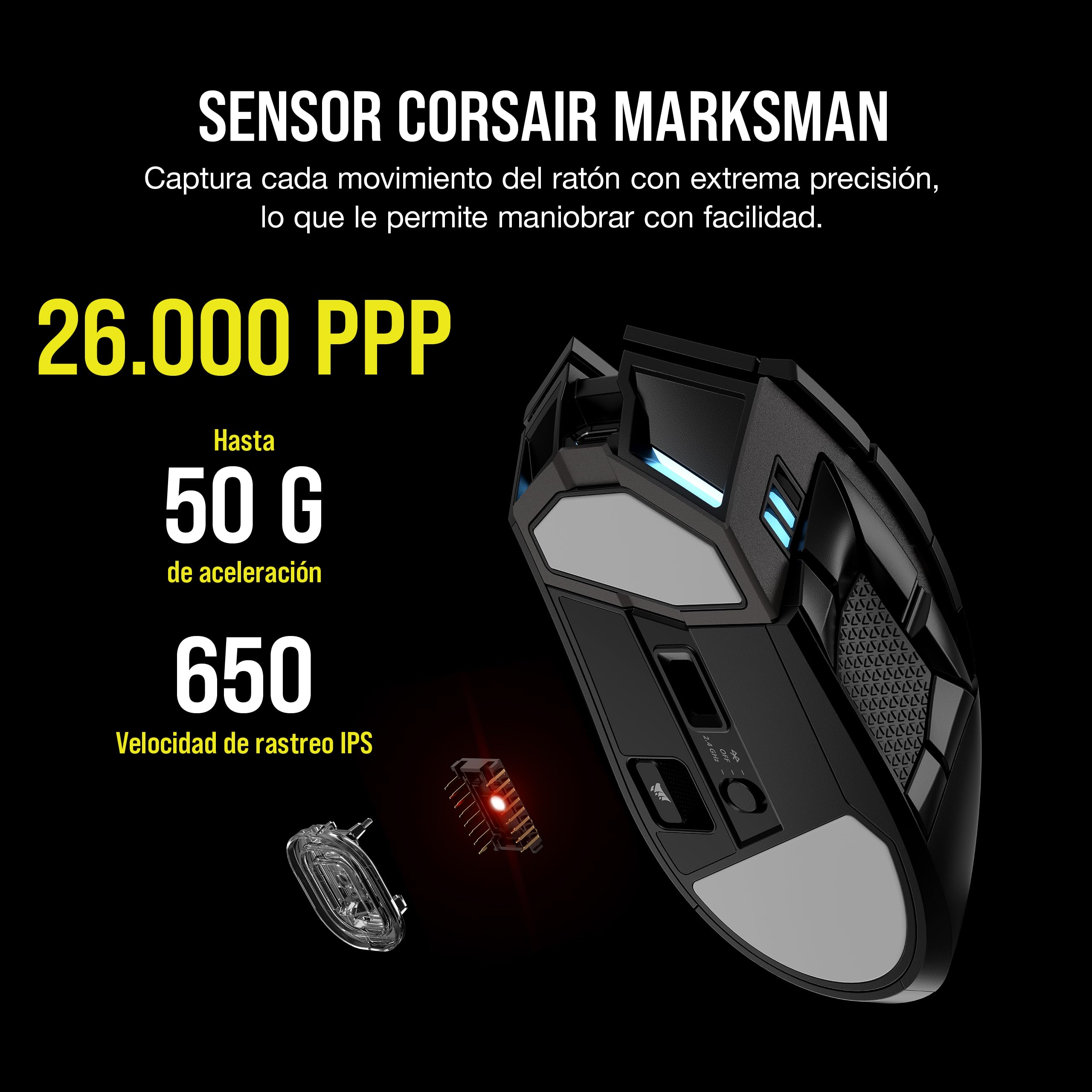 Corsair DARKSTAR Ratón Inalámbrico RGB para Juegos MMO - 26.000 PPP - 15 Botones Programables - Batería hasta 80 Horas - Compatible con iCUE - PC, PS5, PS4, Xbox - Negro