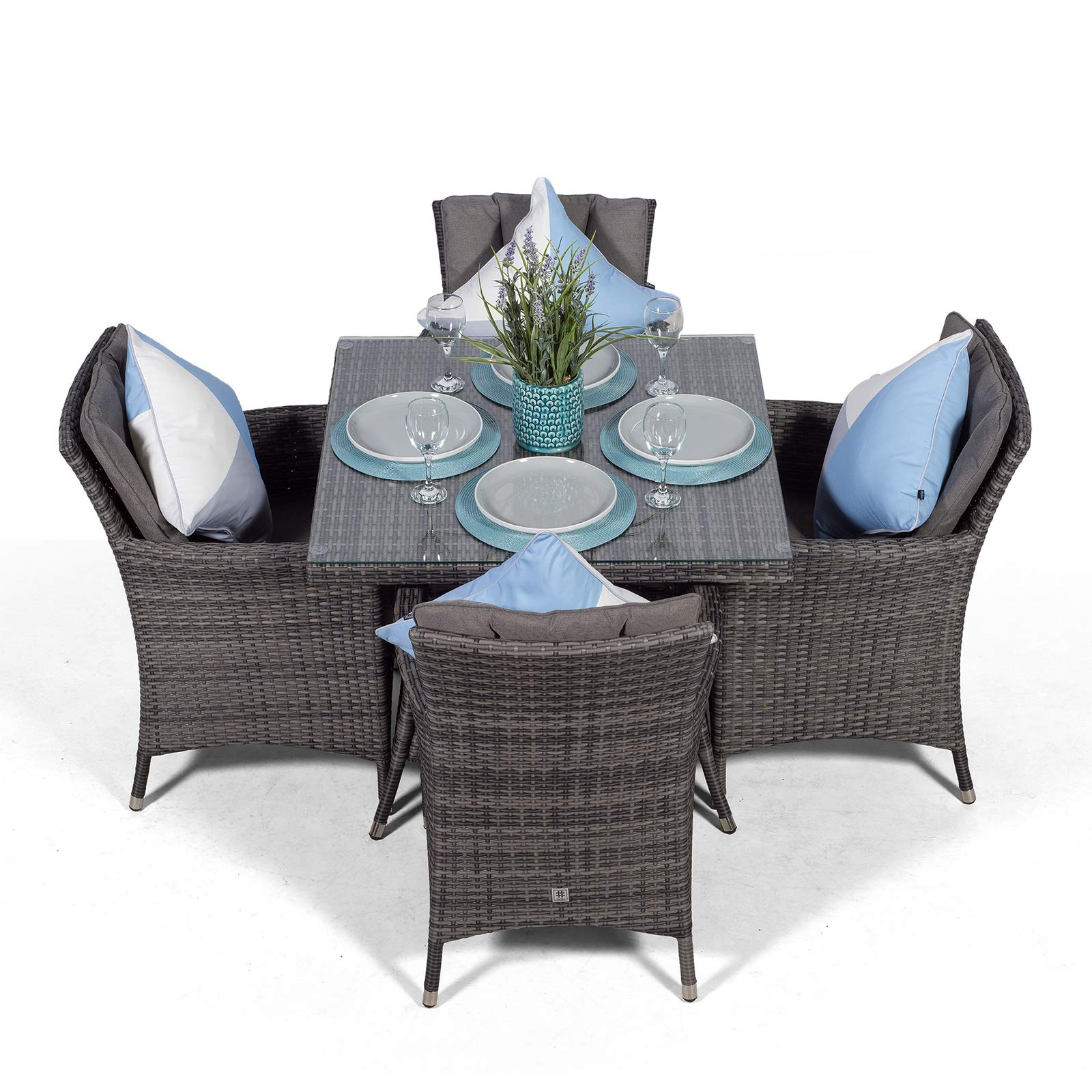 Buy Savannah Rattan Dining Set Luxury Square 4 Seater Grey Rattan