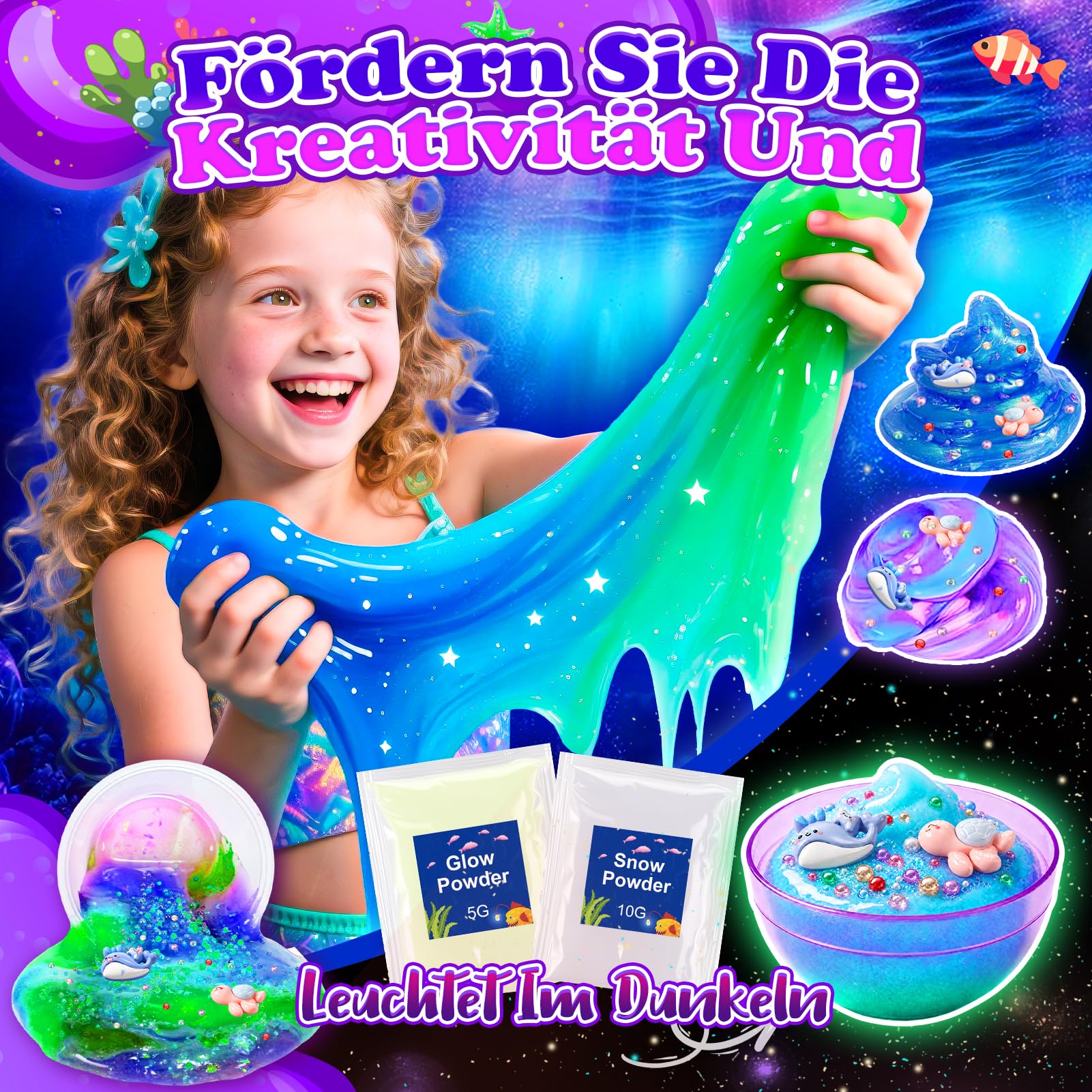 iKidiki Schleim Kinder, Galaxy Ozean Schleim Selber Machen Set Spielzeug ab 6 7 8 9 10 11 12 Jahre Mädchen Jungen DIY Slime Kindergeburtstag Geschenk Mädchen 6-12 Jahre Slime Set zum Selbermachen