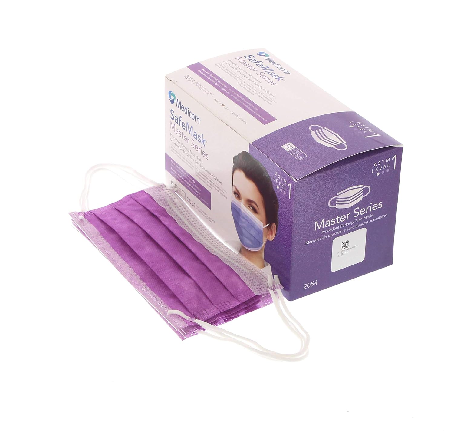 Medicom 2054 Safe Mask Master Series Procedure Earloop Mask, ASTM Level 1, Southern Bellflower/Deep Lavender (Pack of 500)