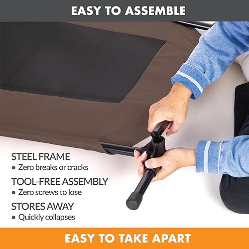 Miniatura 5 de K&H PET PRODUCTS Cuna de animal doméstico original Cama de perro elevada Chocolate malla negra Pequeño 17 x 22 x 7 pulgadas