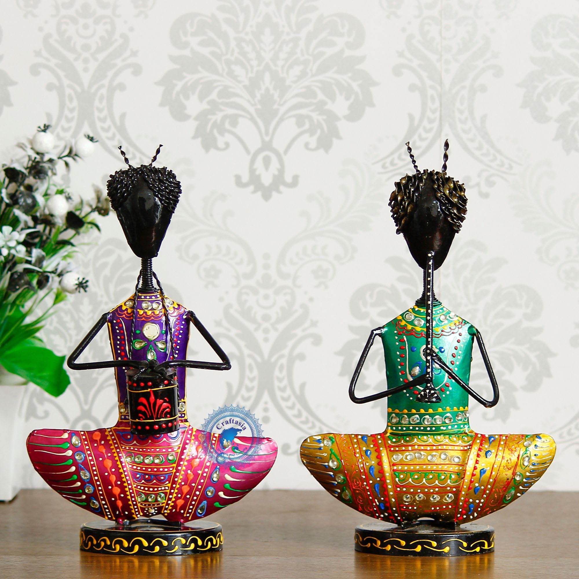 Hand-Painted Indian Musician Figurines - Set of 2 -8 Hand-Painted Indian Musician Figurines - Set of 2 -8