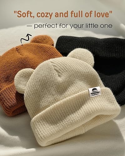 Miniatura 2 de FURTALK Baby Beanie Winter Hat with Bear Ear for Infant Toddler Boys Girls Soft Knitted Skull Cap