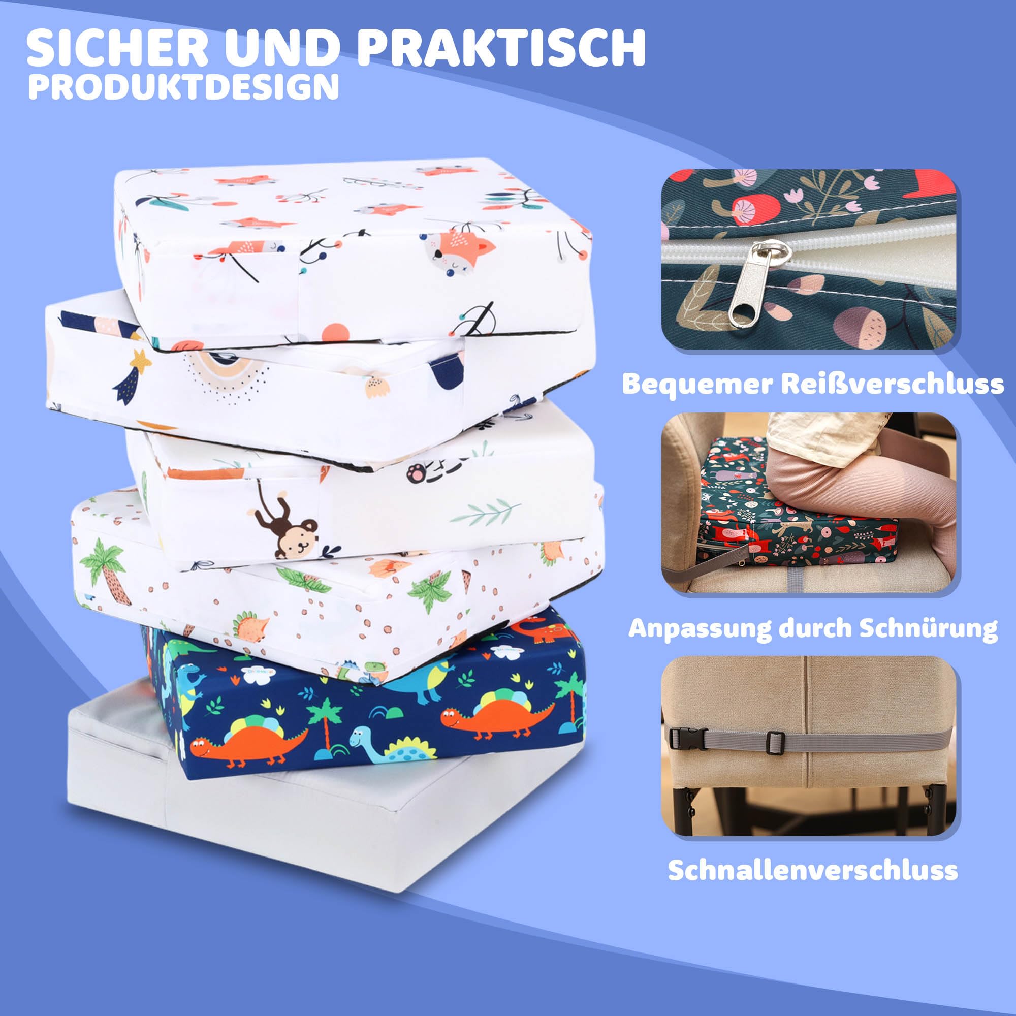 Fotel podwyższający Krzesło dziecięce 33x33x8 cm - Poduszka na krzesło dziecięce Fotelik dziecięcy Poduszka podwyższająca Poduszka siedziska Poduszka na krzesło leśne zwierzęta