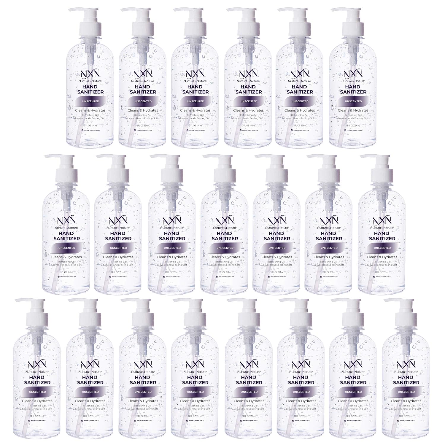 NXN Unscented Hand Sanitizer Refreshing Gel, USP Grade A+ 70% Alcohol, 252 Total FL OZ - 21 Pack of 12 OZ (354ml Each)