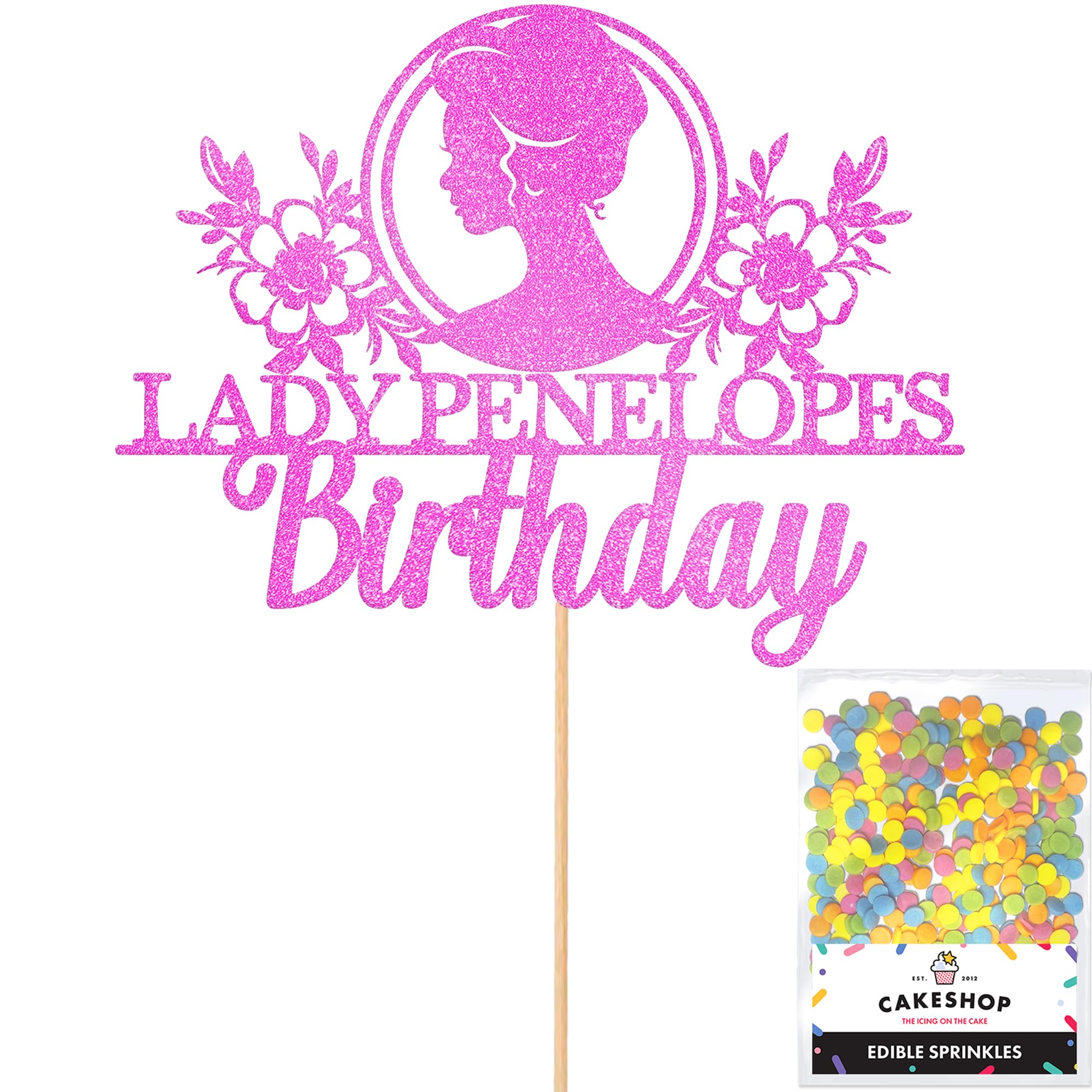 Personalised Bridgerton Themed Glitter Cake Topper - Any Name Glitter Cake Decoration and Sprinkles - Happy Birthday Decorations - Custom Toppers for Cakes by Cakeshop