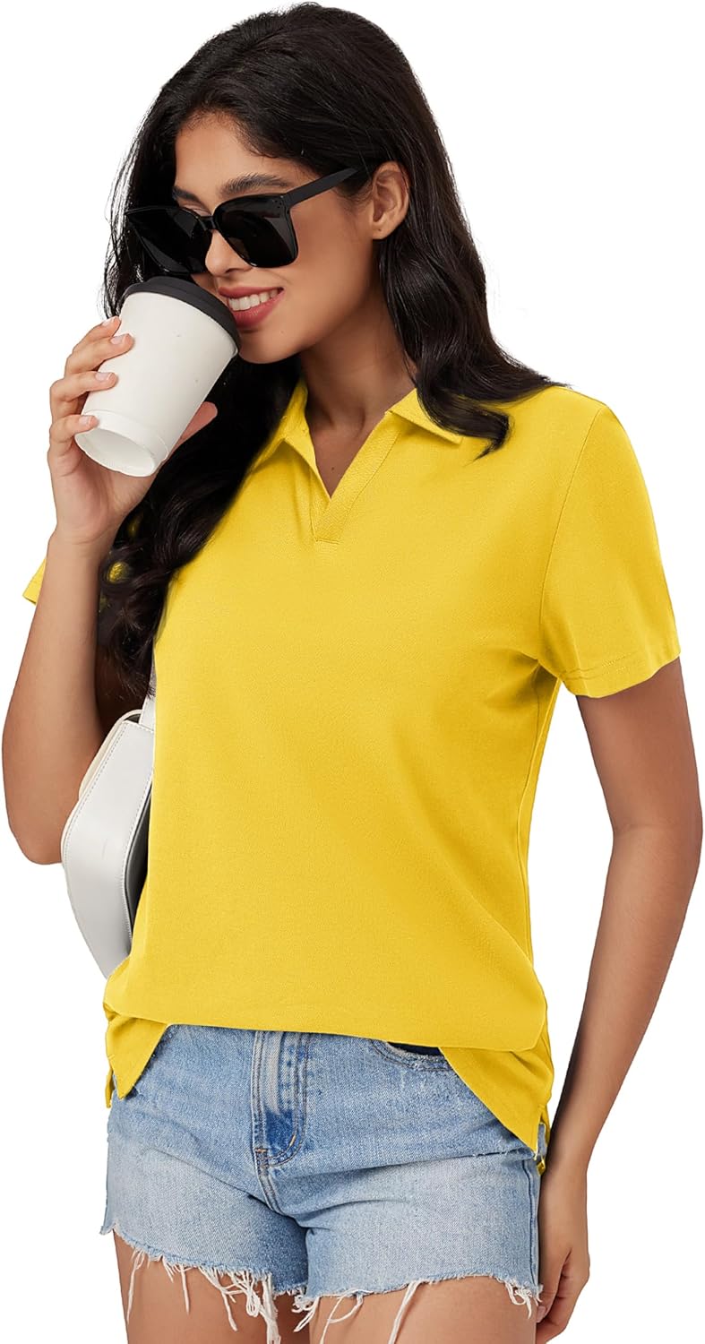 MAGCOMSEN Women's Polo Shirts Cotton Short Sleeve V-Neck Collared Tops Golf Shirt Work Casual Summer Tee - Image 4