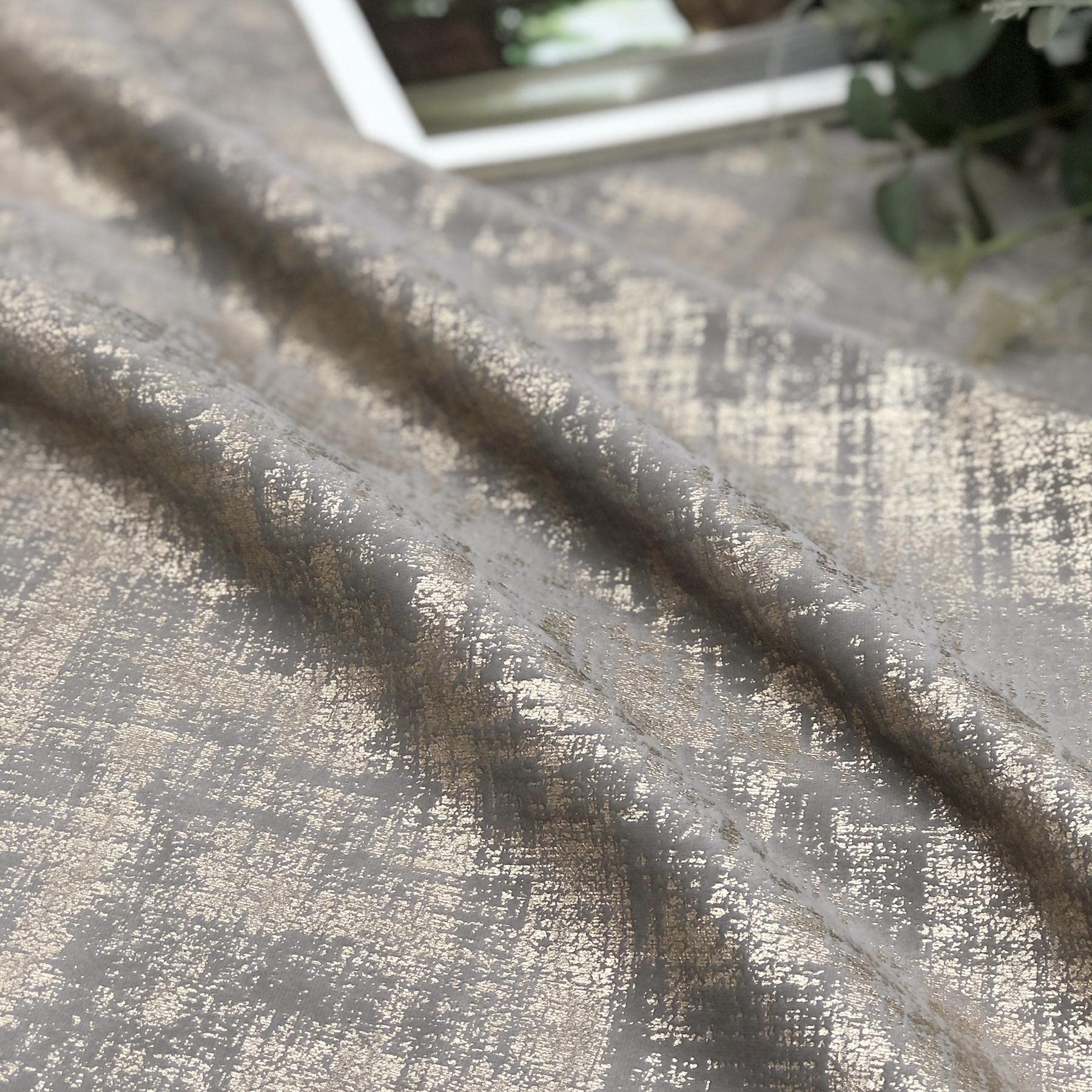 always4u Lot de 2 Rideaux 100% occultants en Velours Doux pour Chambre à Coucher et Salon, Panneaux à imprimé en Feuille dorée, économie d'énergie, 241,3 cm de Long, Champagne