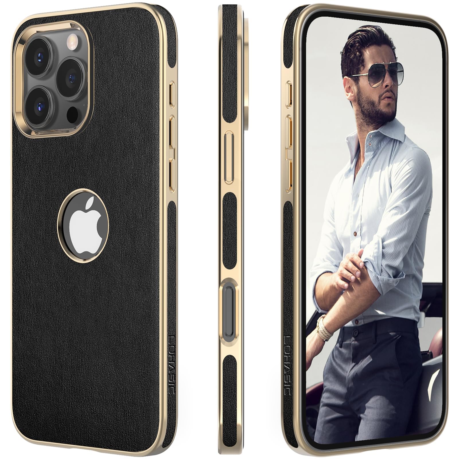 LOHASIC for iPhone 16 Pro Max Case Leather – Slim Soft Designer Cover with Logo Cutout, Classic Aesthetic Minimalist iPhone16 Pro Max Case, Luxury
